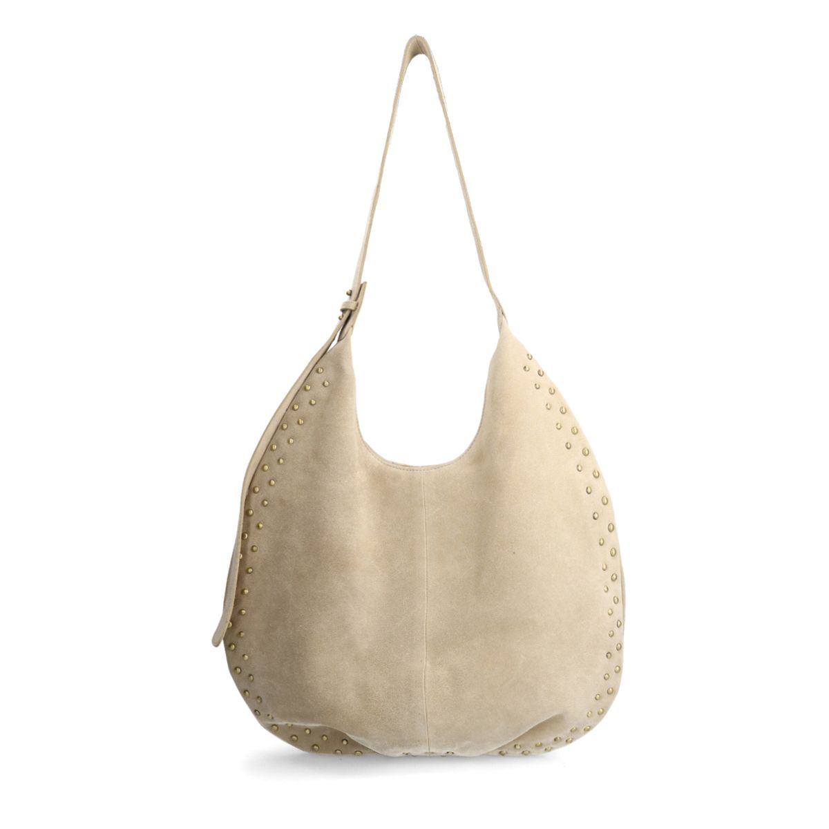 Beige suède schoudertas met studs