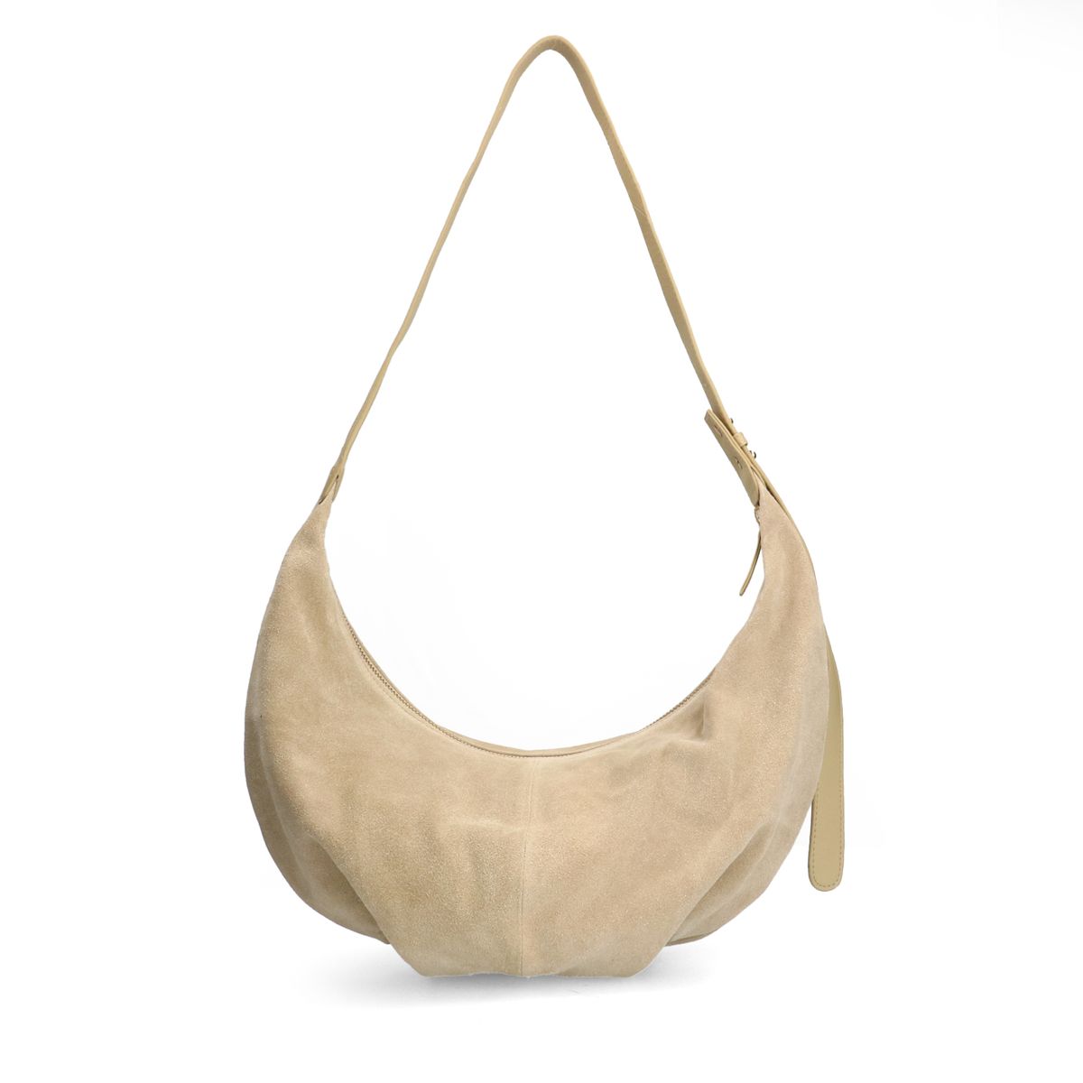 Manfield Beigefarbene Schultertasche Aus Veloursleder