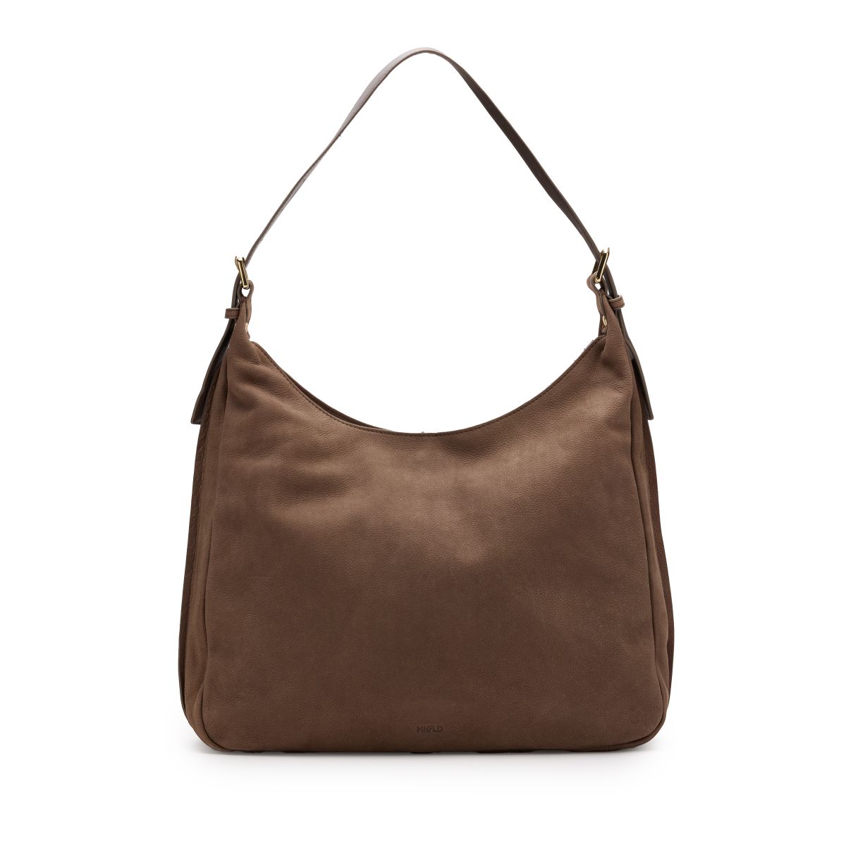 Manfield Taupe Suède Schoudertas Met Ritssluiting – Maat Onesize