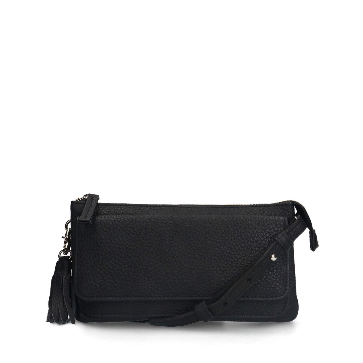 Zwarte leren clutch met ruffel details