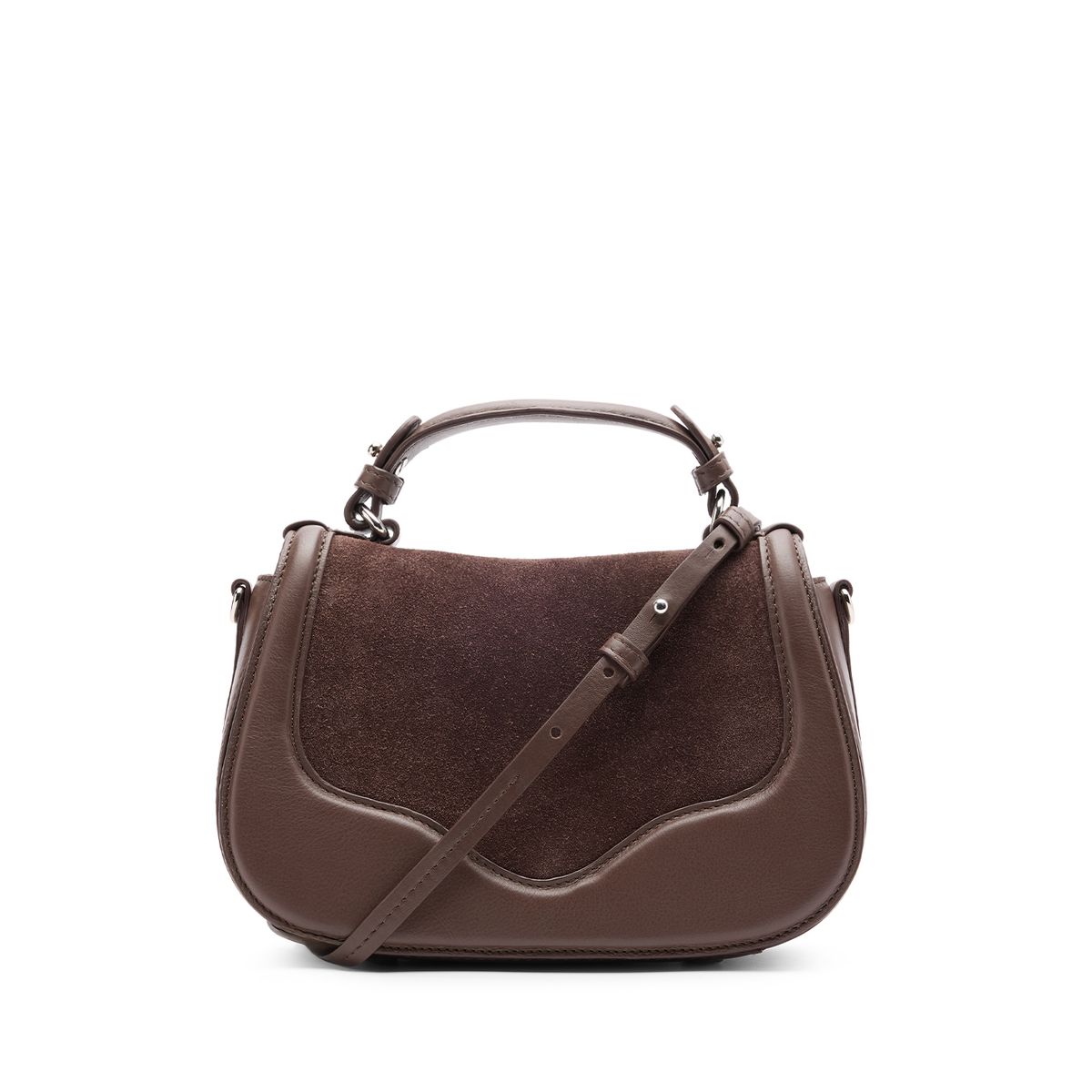 Bruine leren schoudertas met suède detail