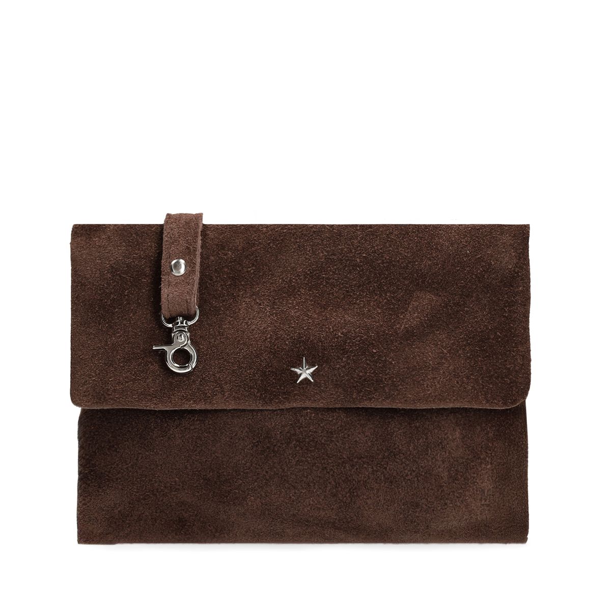 Donkerbruine suède clutch