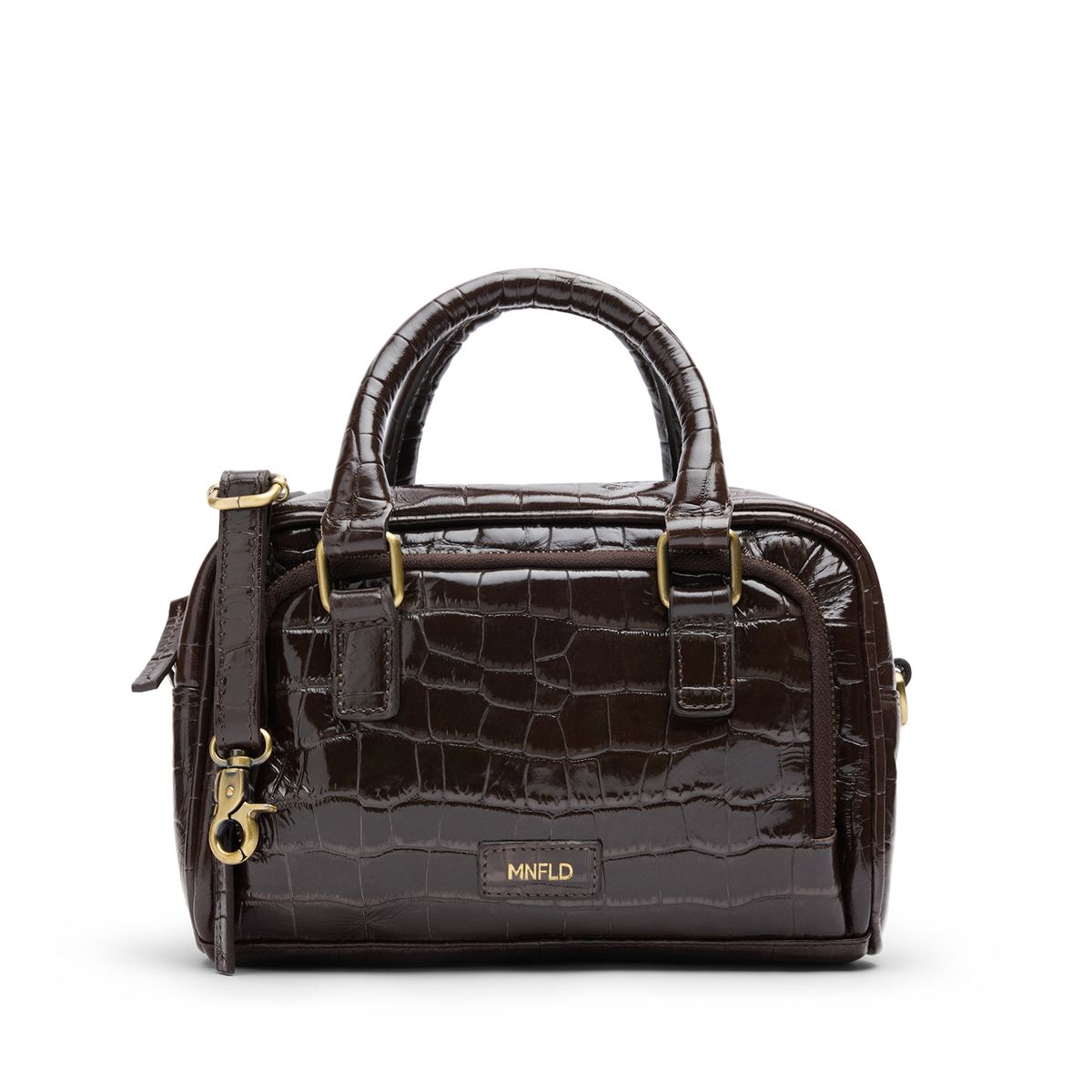 Manfield Braune Lackleder-Handtasche Mit Krokomuster