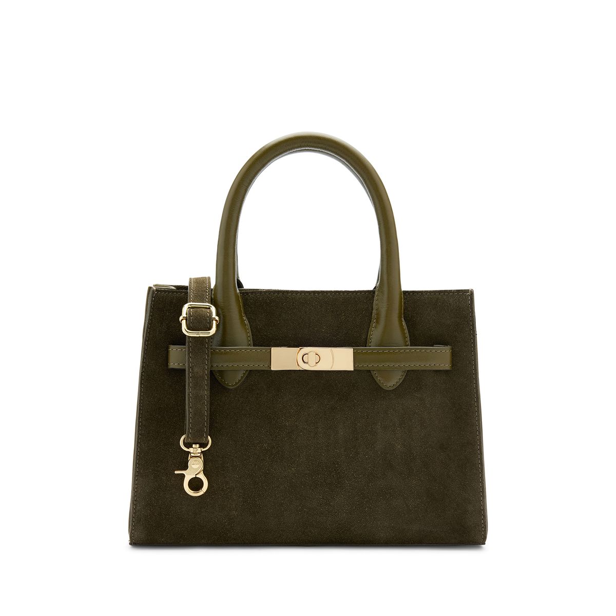 Olijfgroene suède handtas