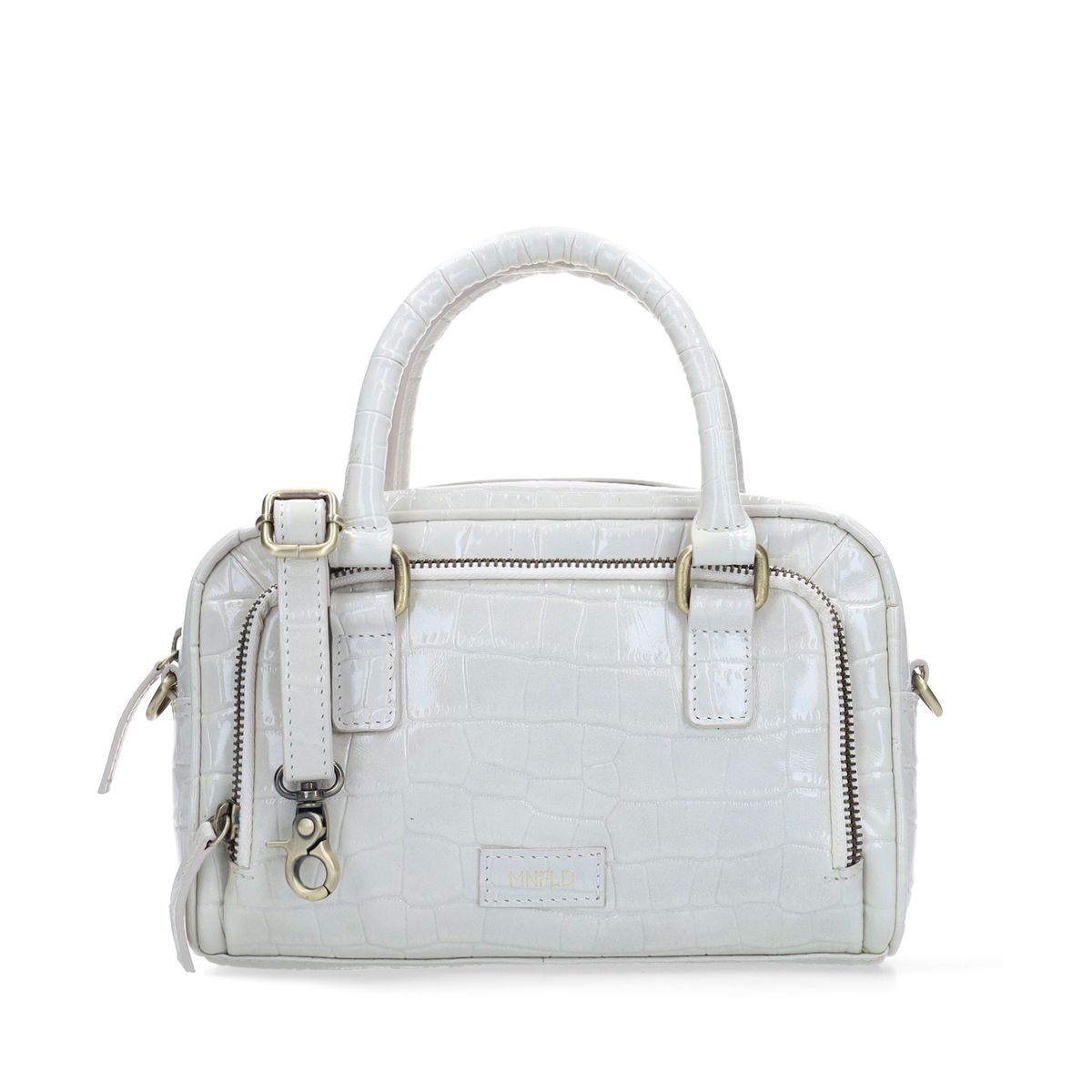 Manfield Weiße Lackleder-Handtasche Mit Krokomuster