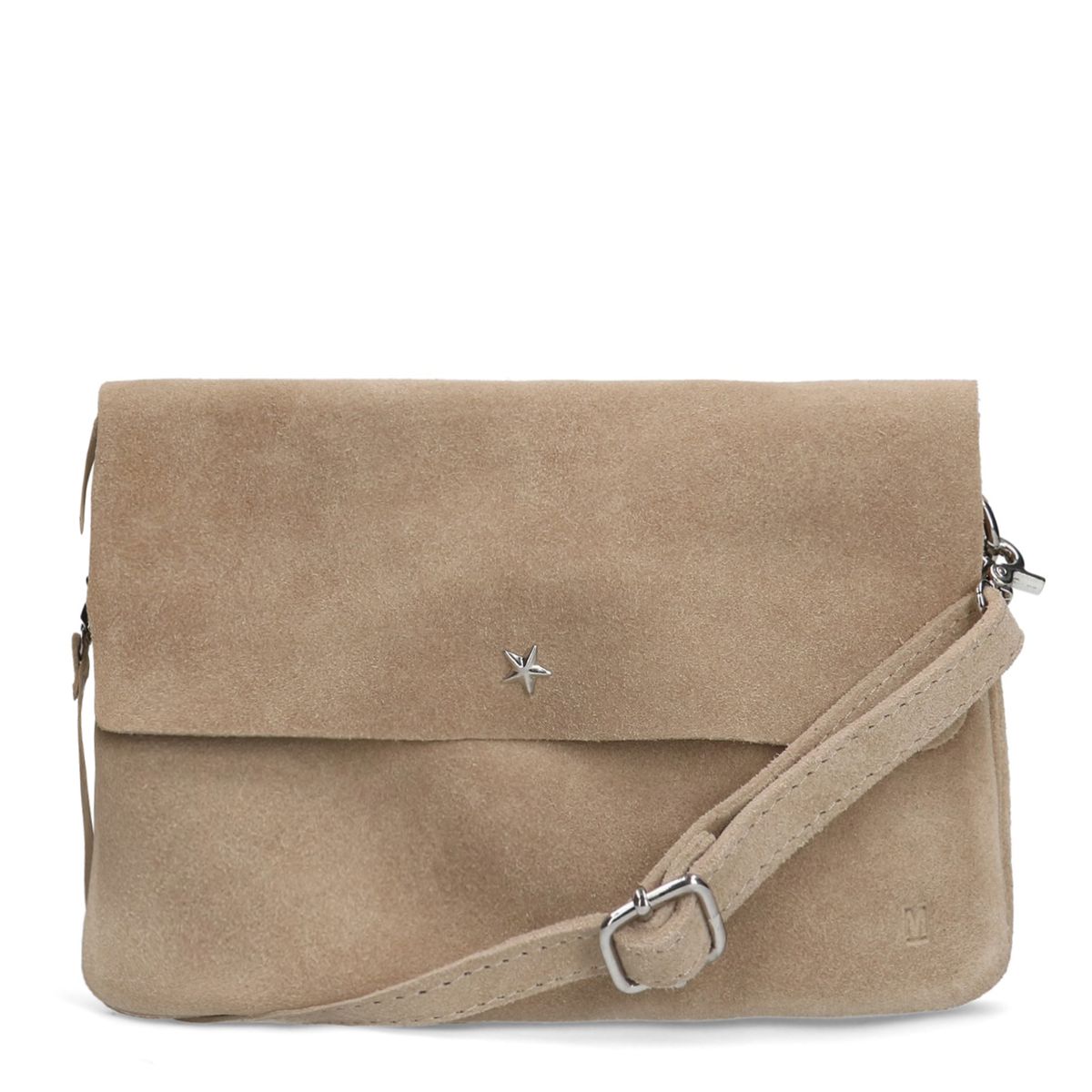 Manfield Beige Suède Clutch Met Drukknoop - Maat Onesize