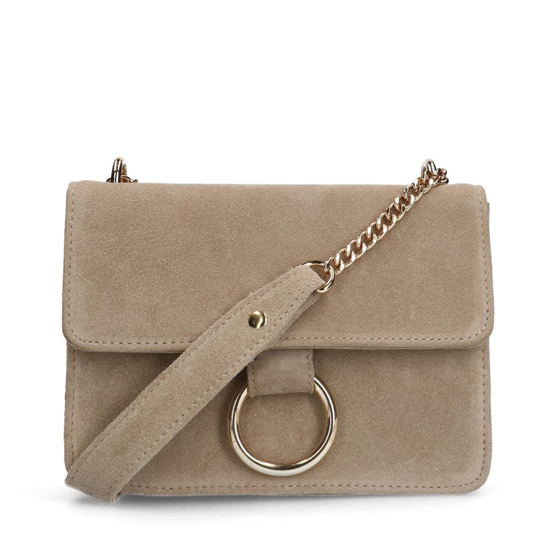 Manfield Beige Suède Schoudertas Met Drukknoop – Maat Onesize