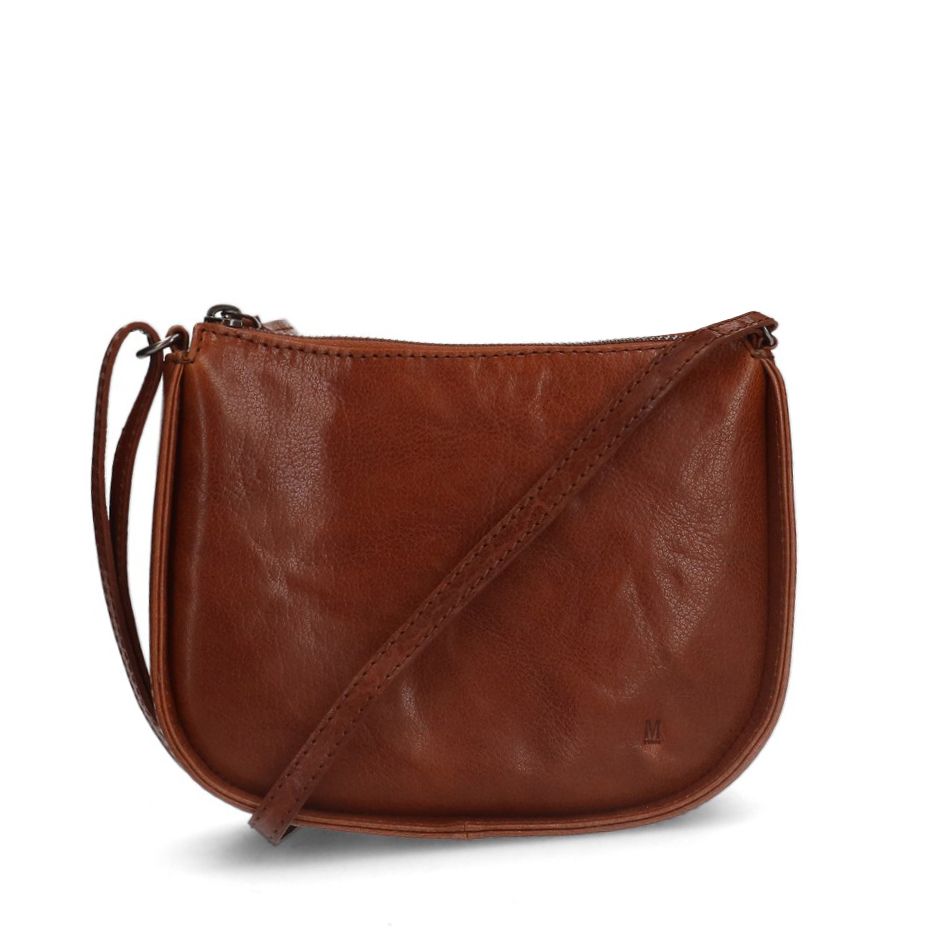 Manfield Cognac Leren Schoudertas Met Ritssluiting - Maat Onesize