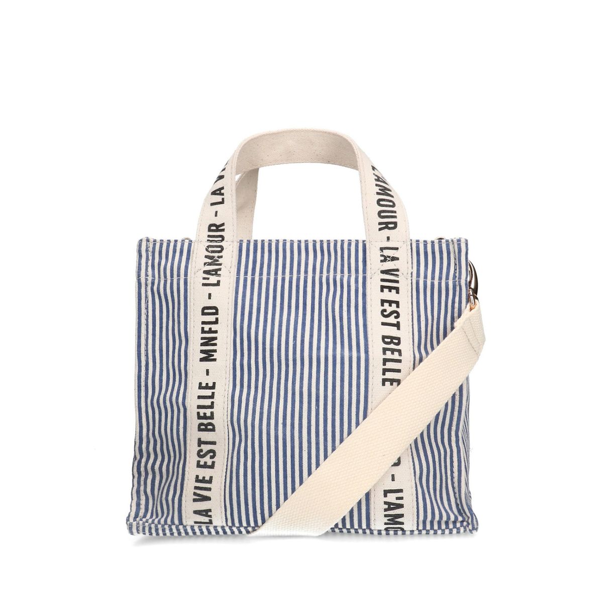 Beige donkerblauwe gestreepte mini shopper