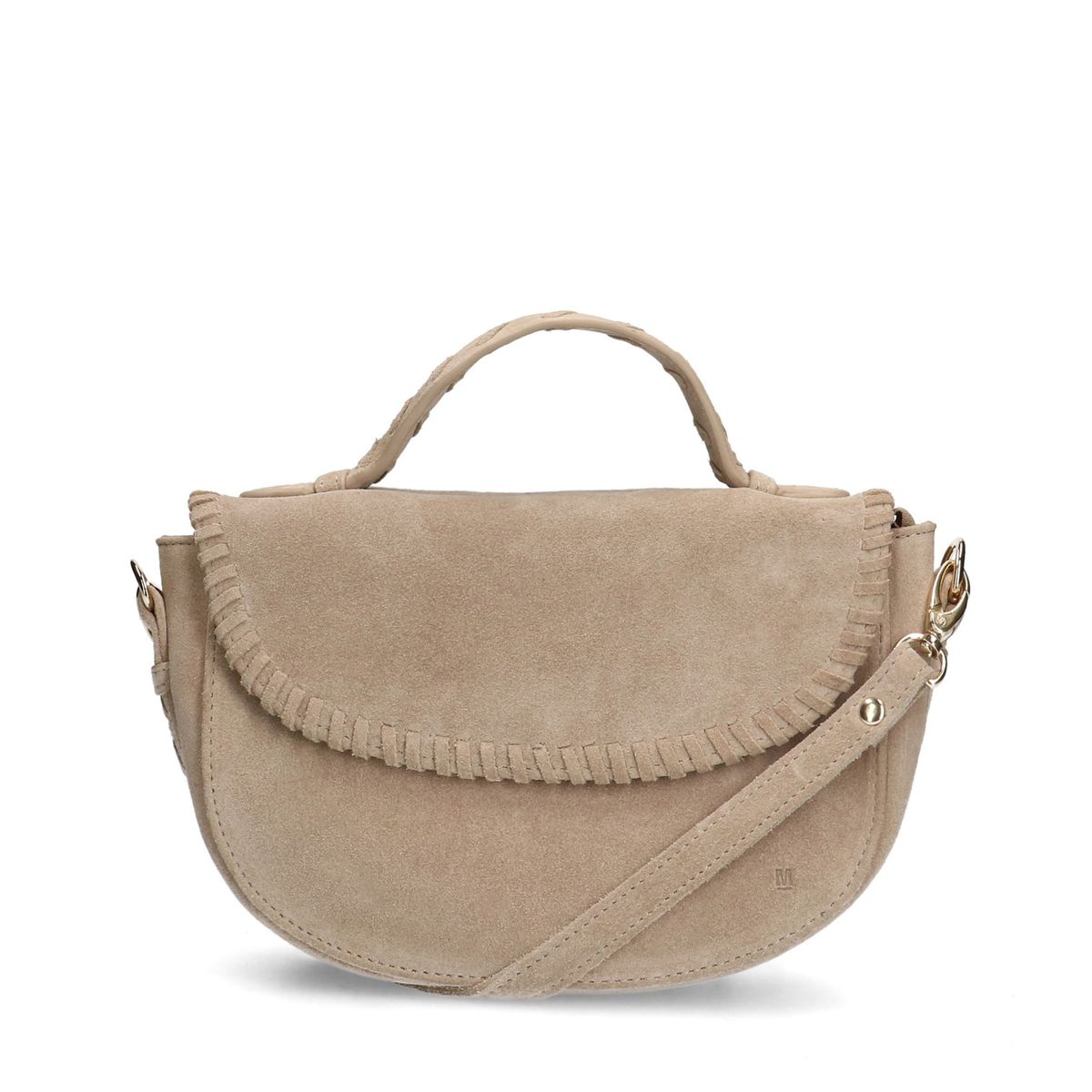 Manfield Beige Suède Schoudertas Met Drukknoop – Maat Onesize