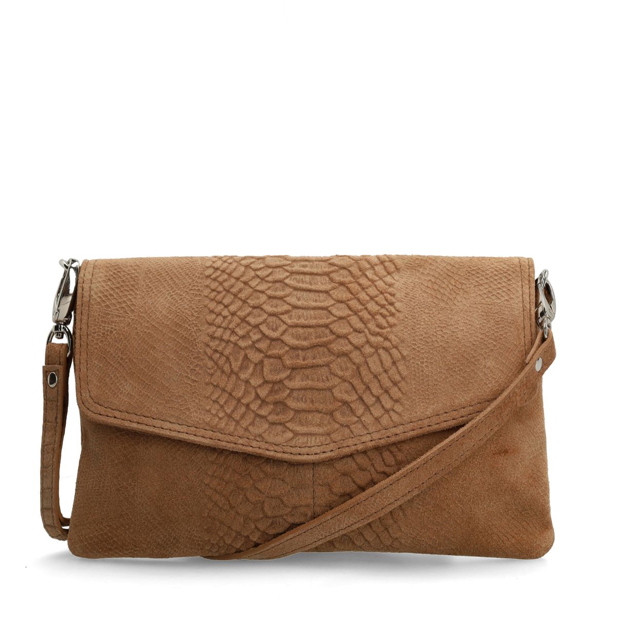 Manfield Taupe Suède Clutch Met Ritssluiting - Maat Onesize