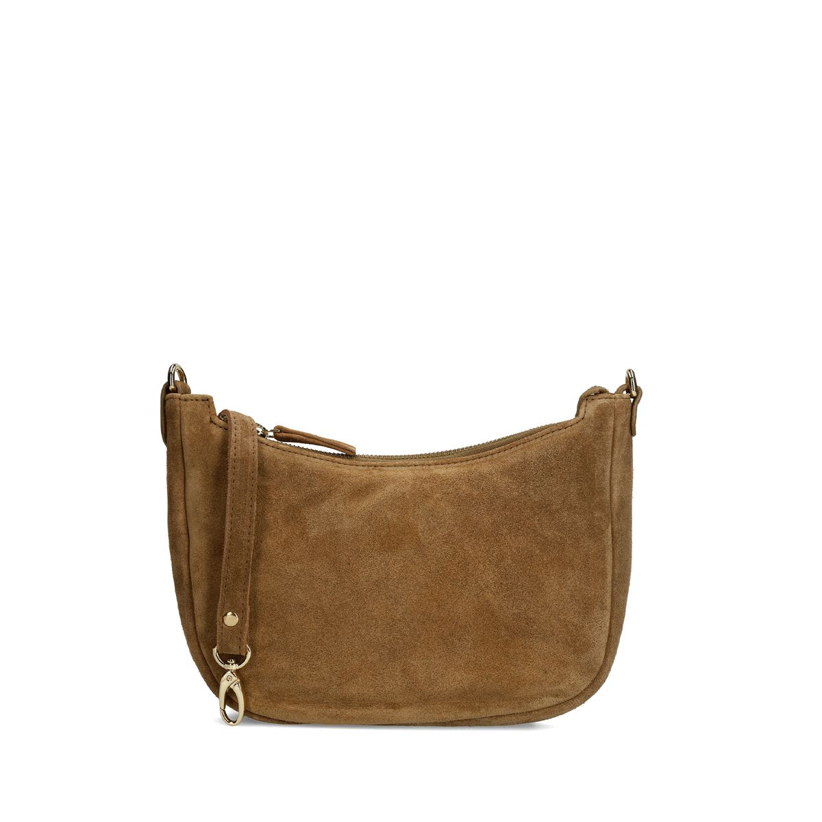 Manfield Taupefarbene Schultertasche Aus Veloursleder