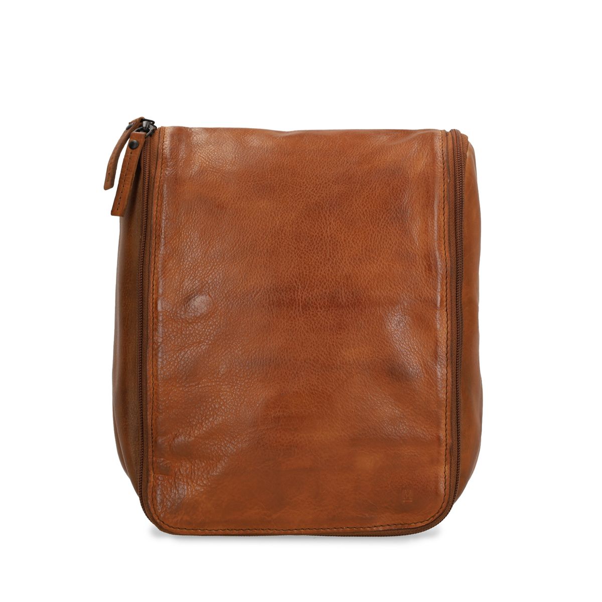 Cognac leren toilettas