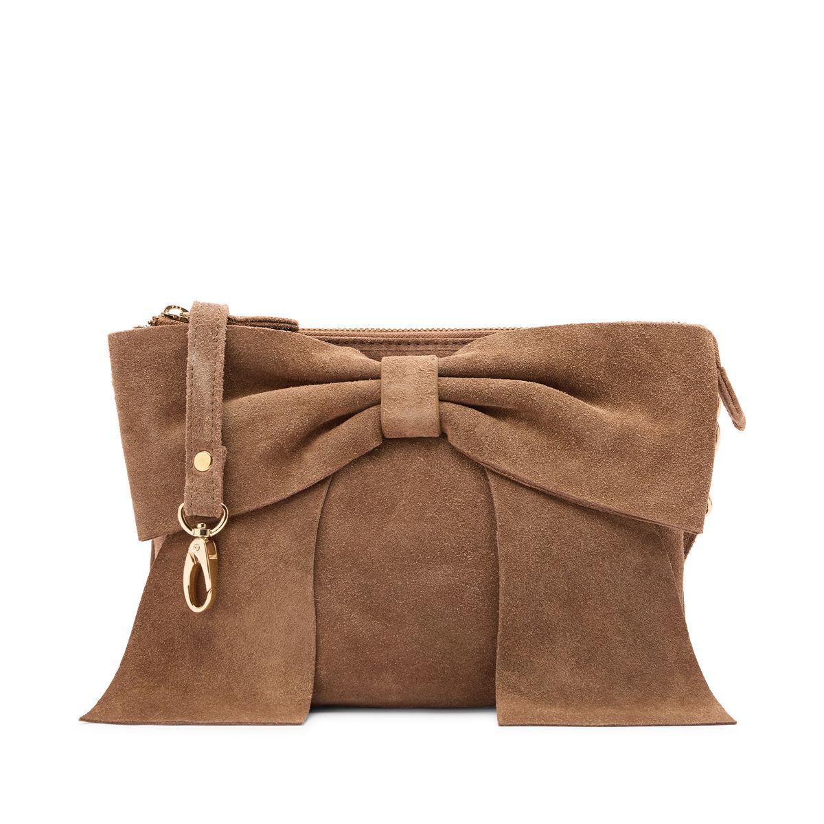 Taupe suède clutch met strik
