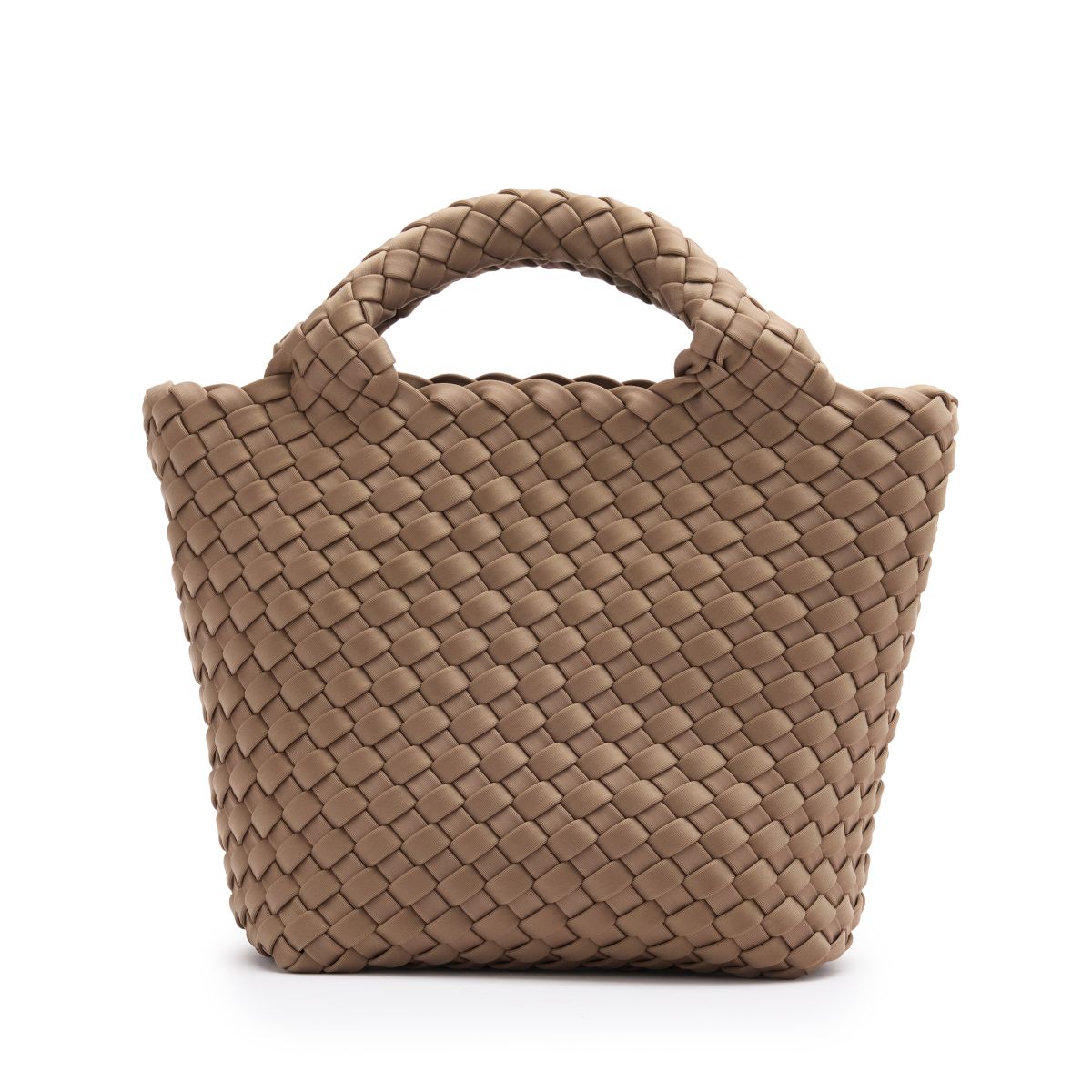 Manfield Taupe Gevlochten Mini Handtas - Maat Onesize