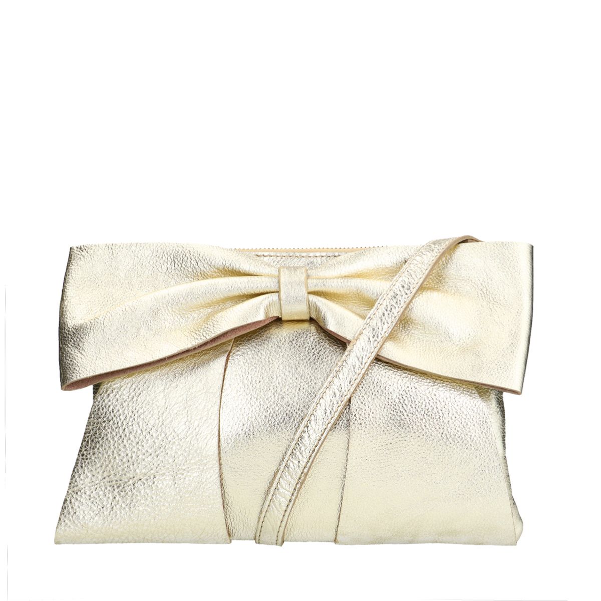 Gouden leren schoudertas met strik