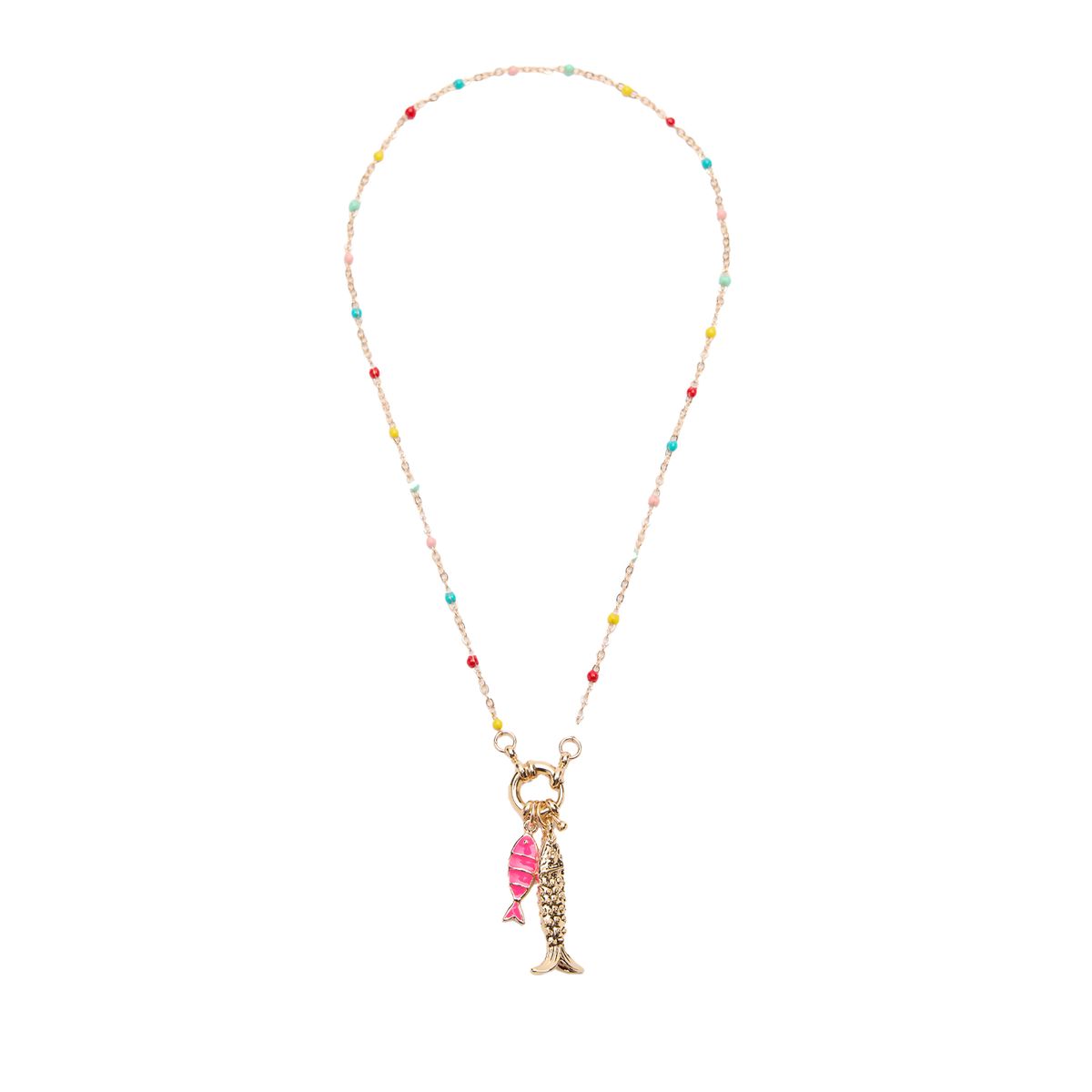 Manfield Multicolor Gevlochten Ketting Met Zeevisjes - Maat Onesize