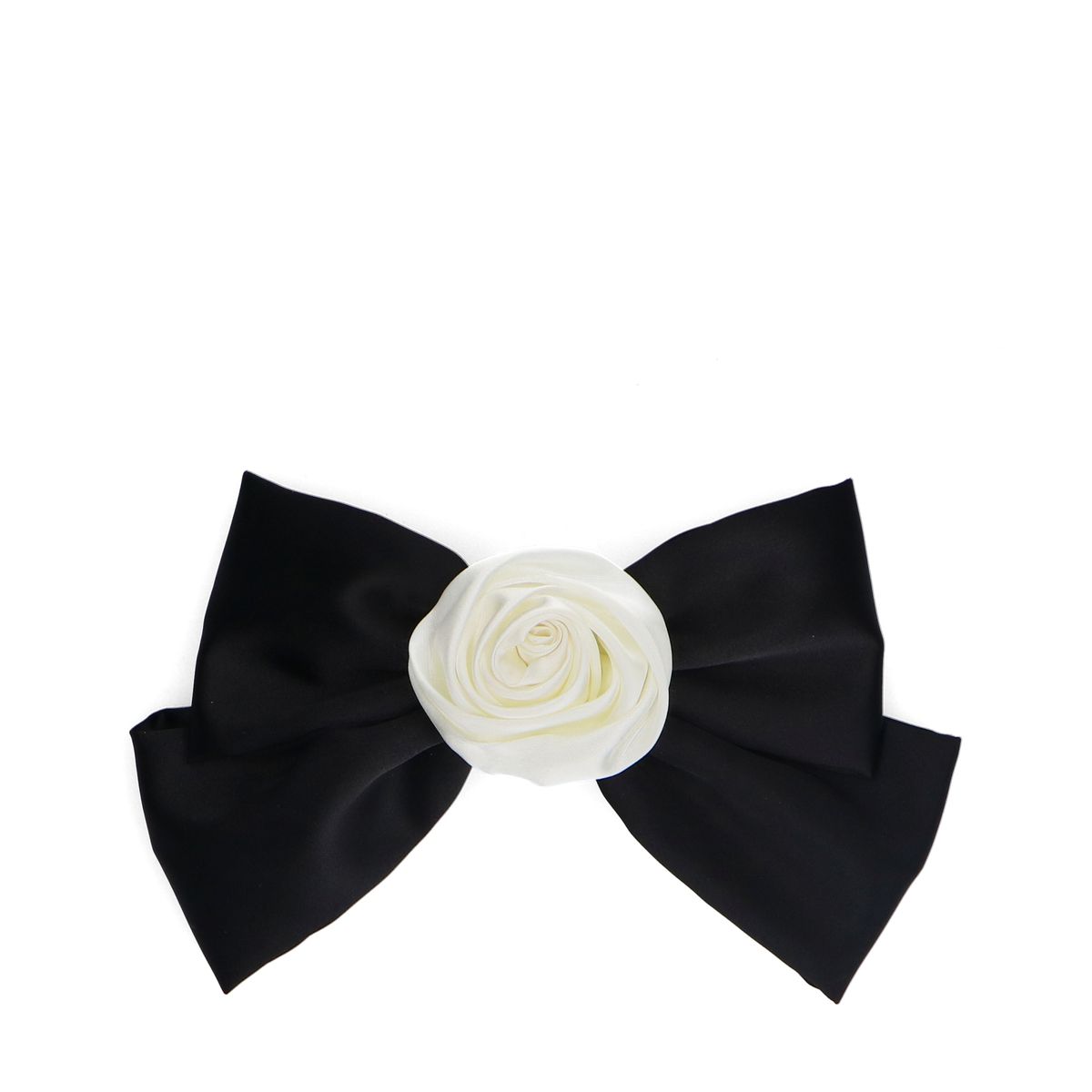 Zwarte haarclip met strik en roos