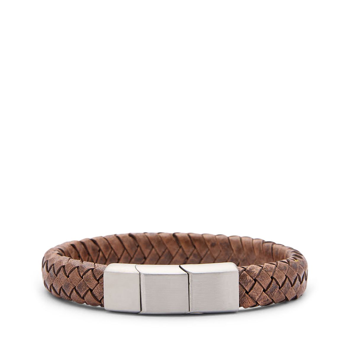 Manfield Braunes Lederarmband Für Herren In Flecht-Optik