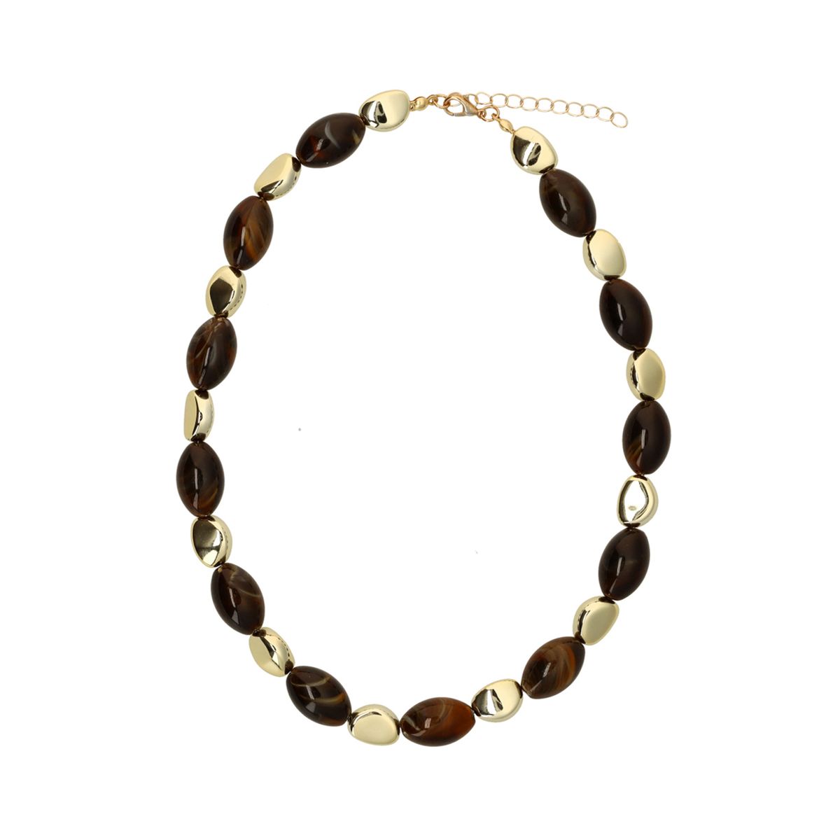 Goudkleurige ketting met bruine kralen