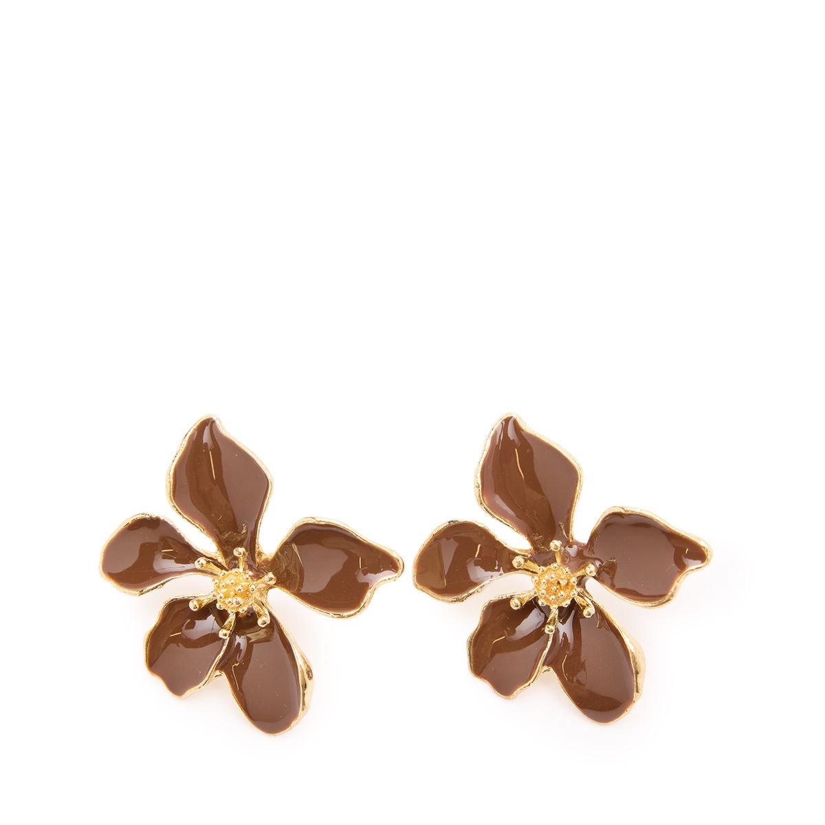 Bruine statement bloemen oorbellen
