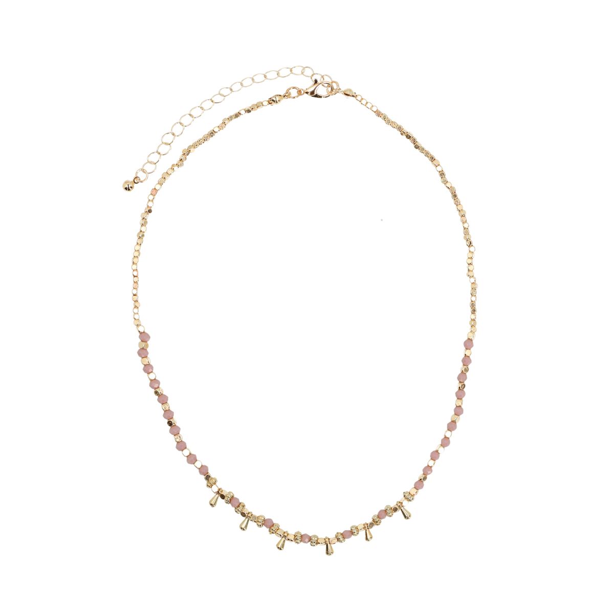 Goudkleurige ketting met roze kralen