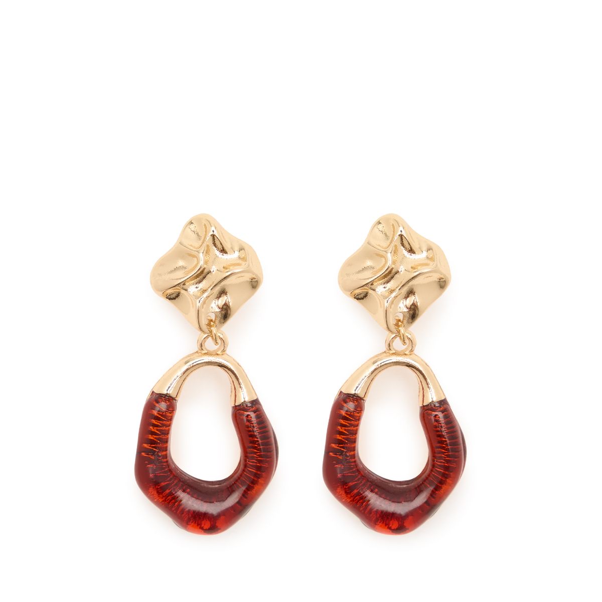 Bordeaux rode oorbellen met gouden details