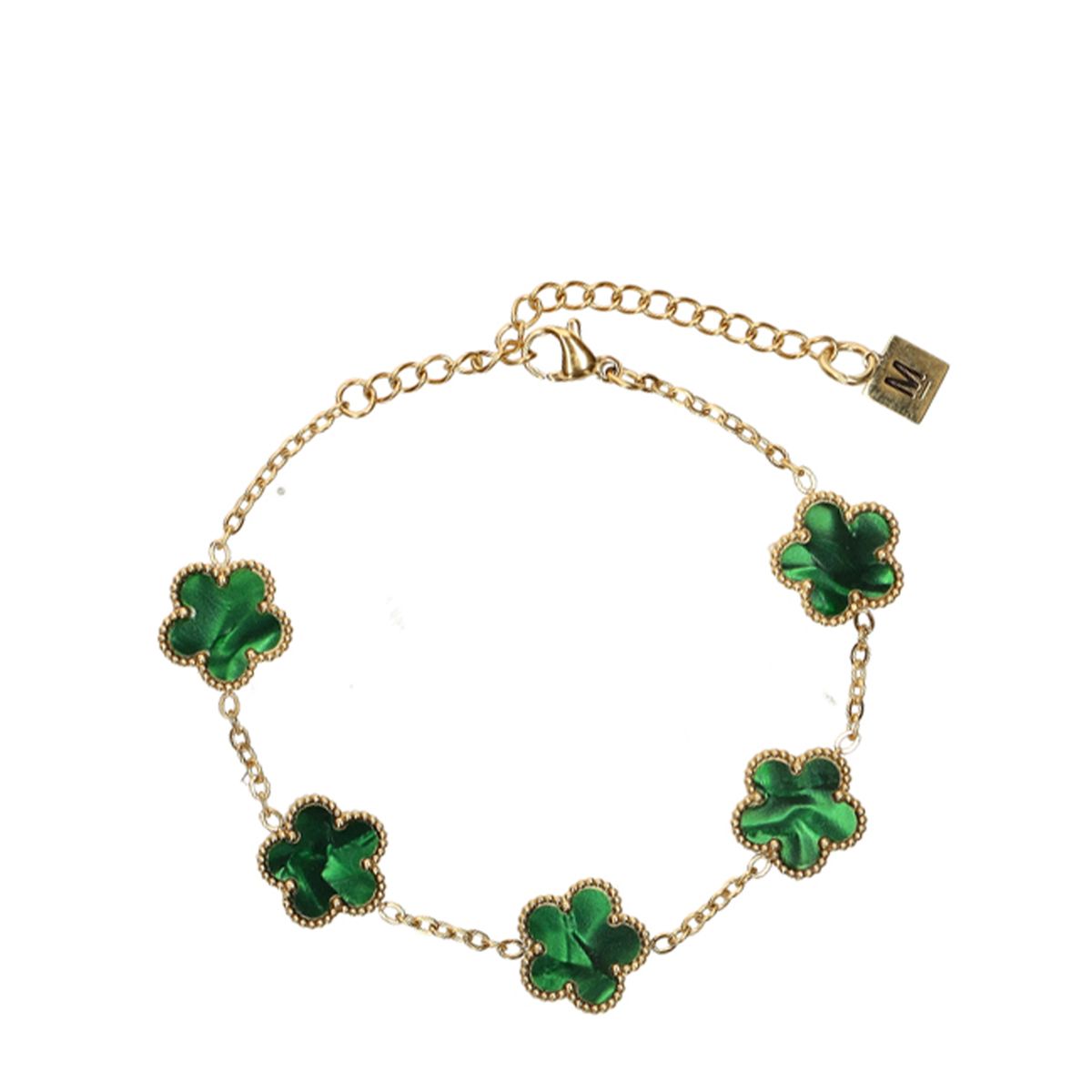 Goudkleurige armband met groene bloemetjes