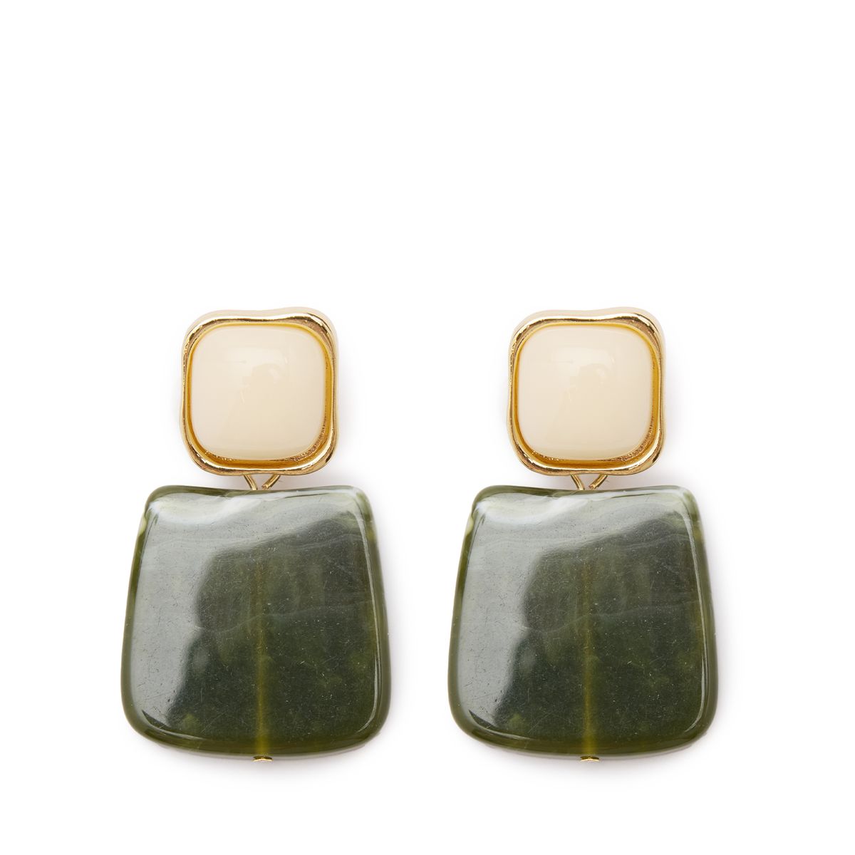 Groene statement oorbellen met witte stenen
