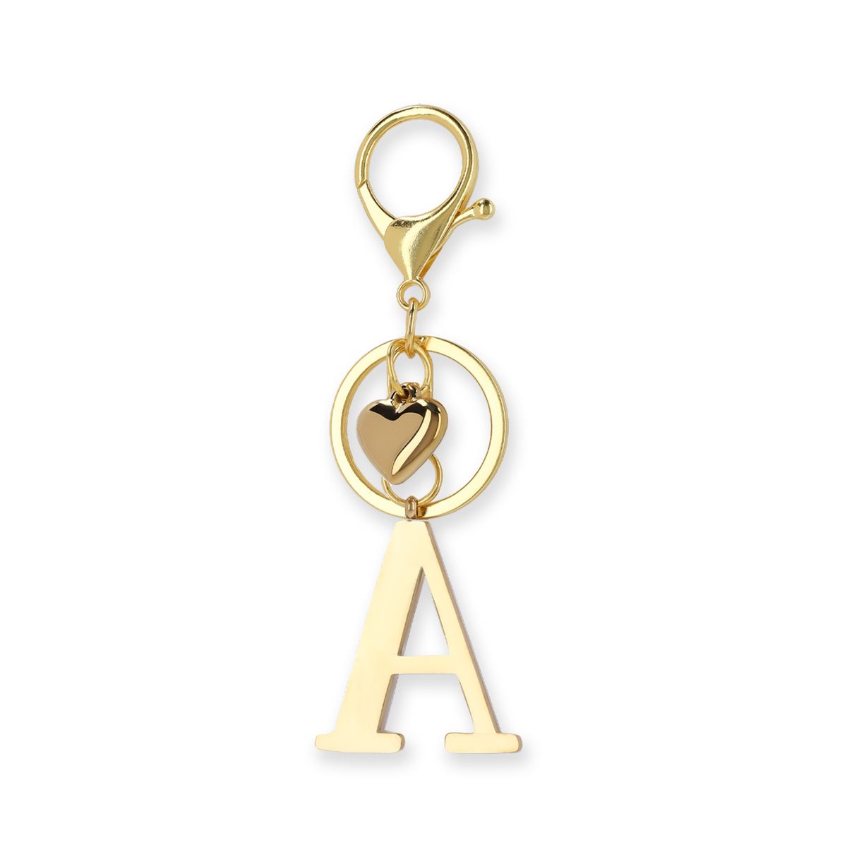 Goudkleurige bag charm letter A