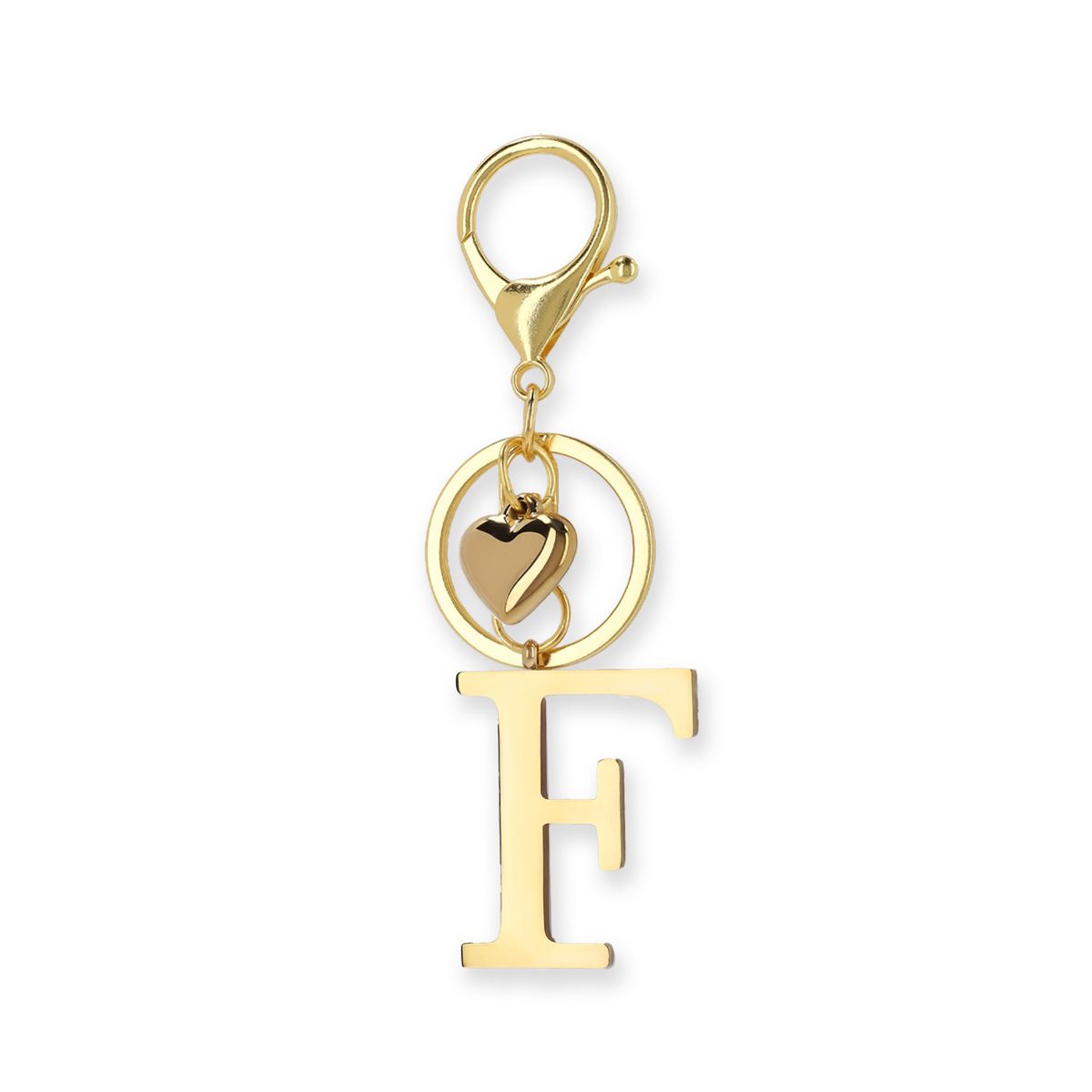 Goudkleurige bag charm letter F