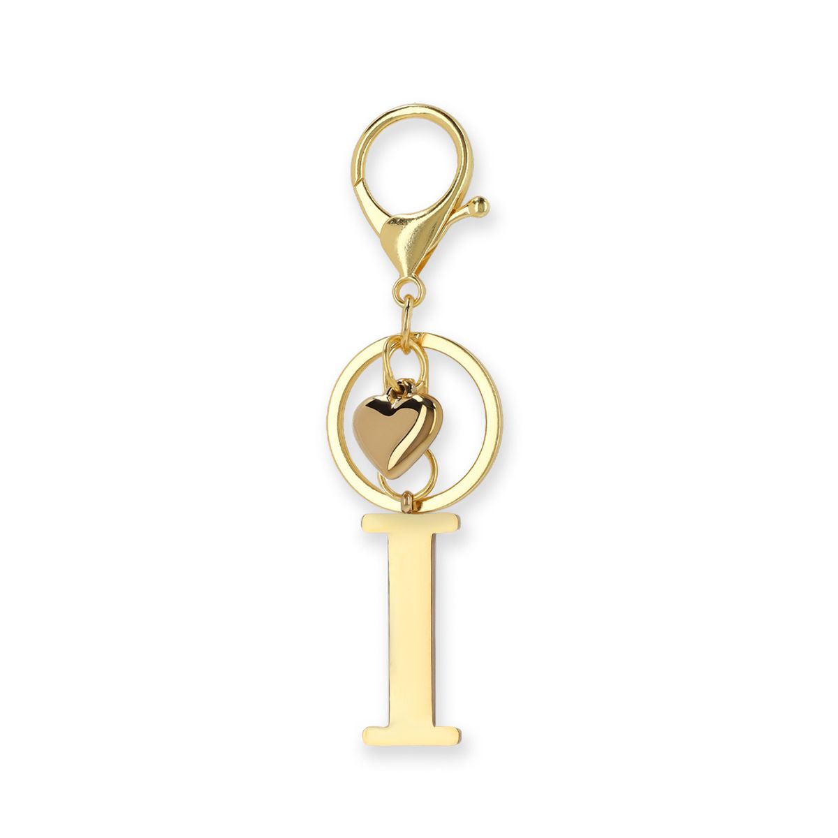 Goudkleurige bag charm letter I