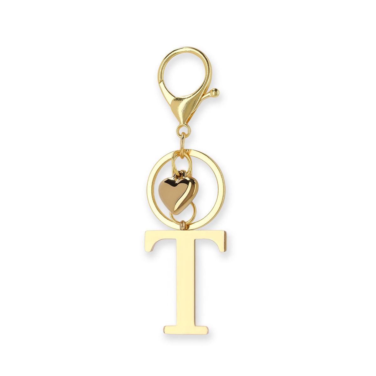 Goudkleurige bag charm letter T