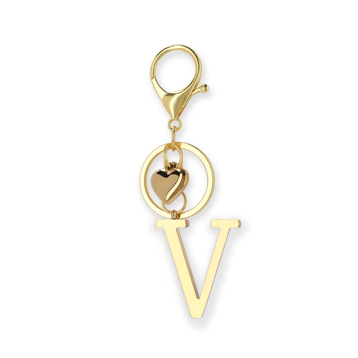 Goudkleurige bag charm letter V