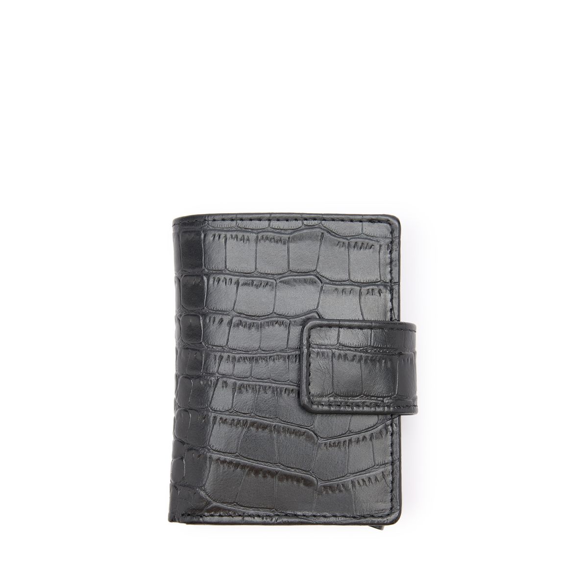 Manfield Schwarzer Leder-Kartenhalter Mit Krokomuster