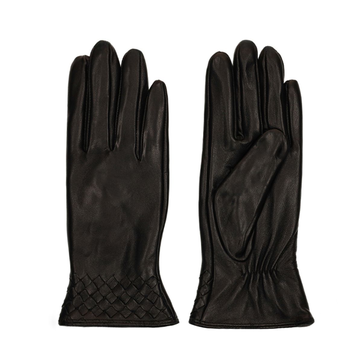 Zwarte leren handschoenen met gevlochten details