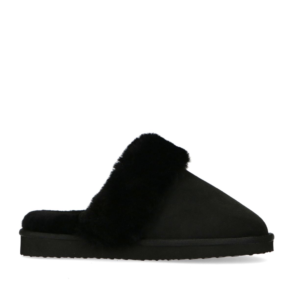 Zwarte pantoffels met wollen voering