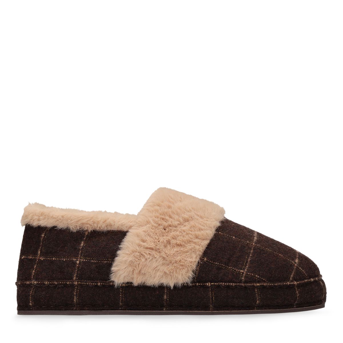 Bruine geruite pantoffels met bont