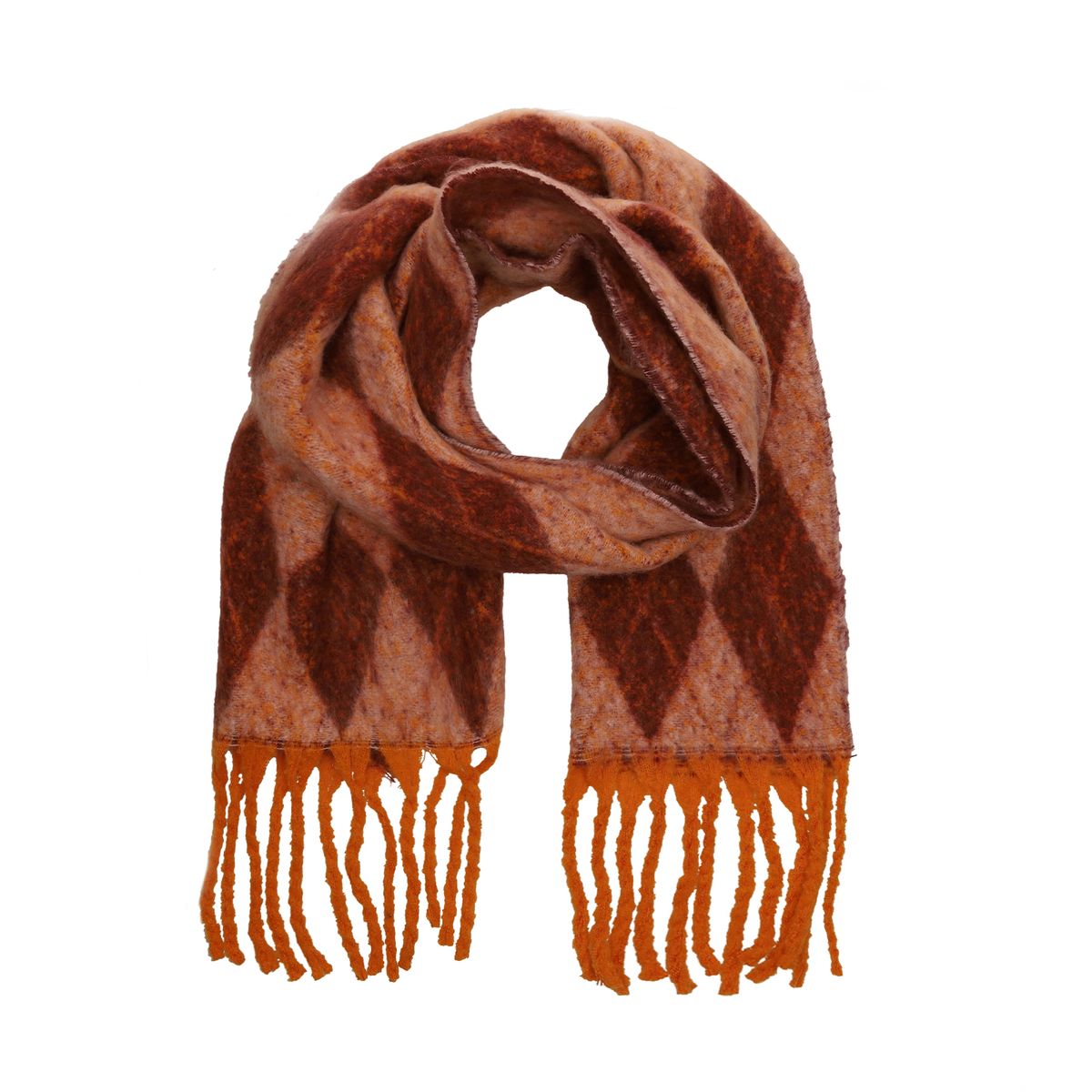 Roze/rode sjaal met geruite oranje details