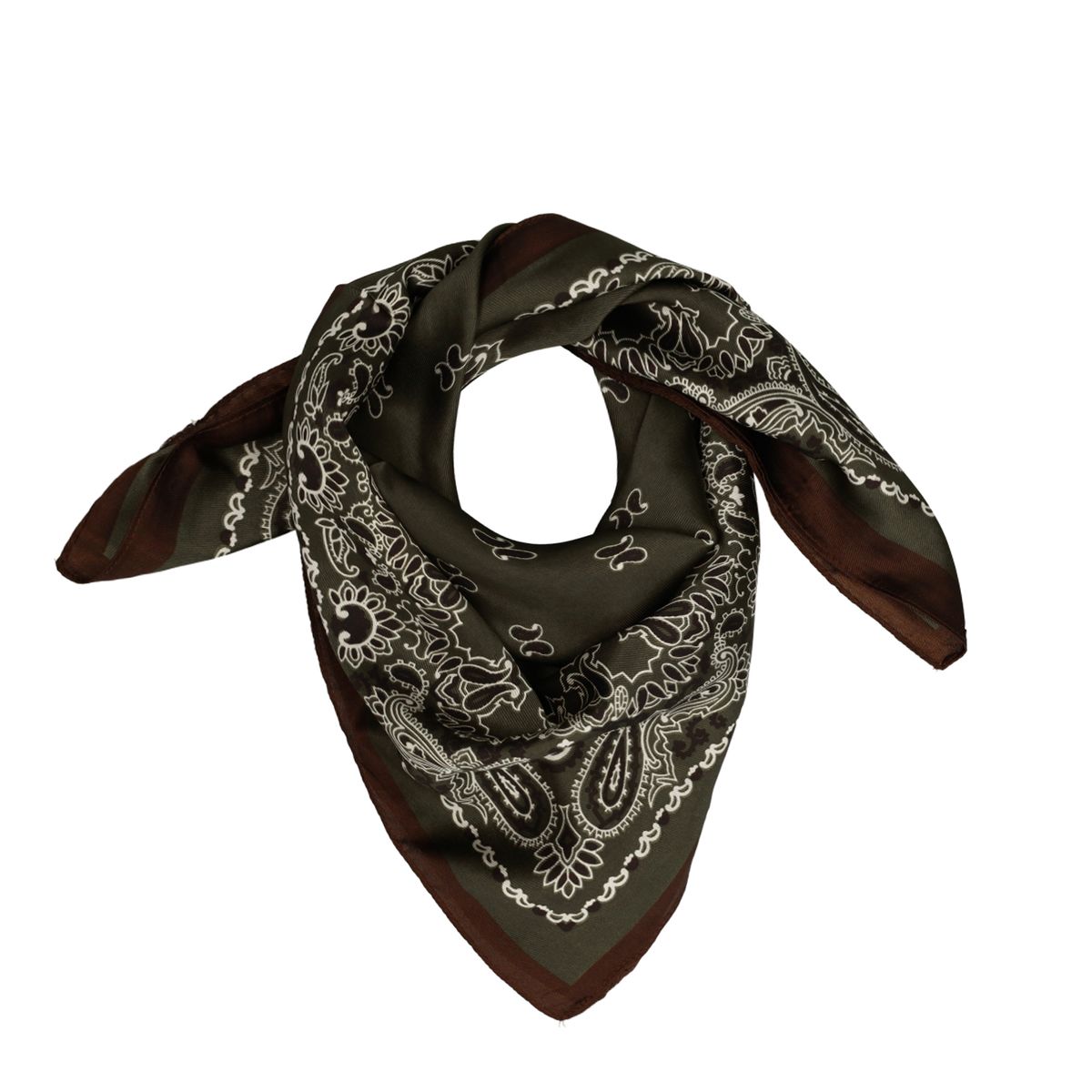 Donkergroen sjaaltje met wit- en bruine details