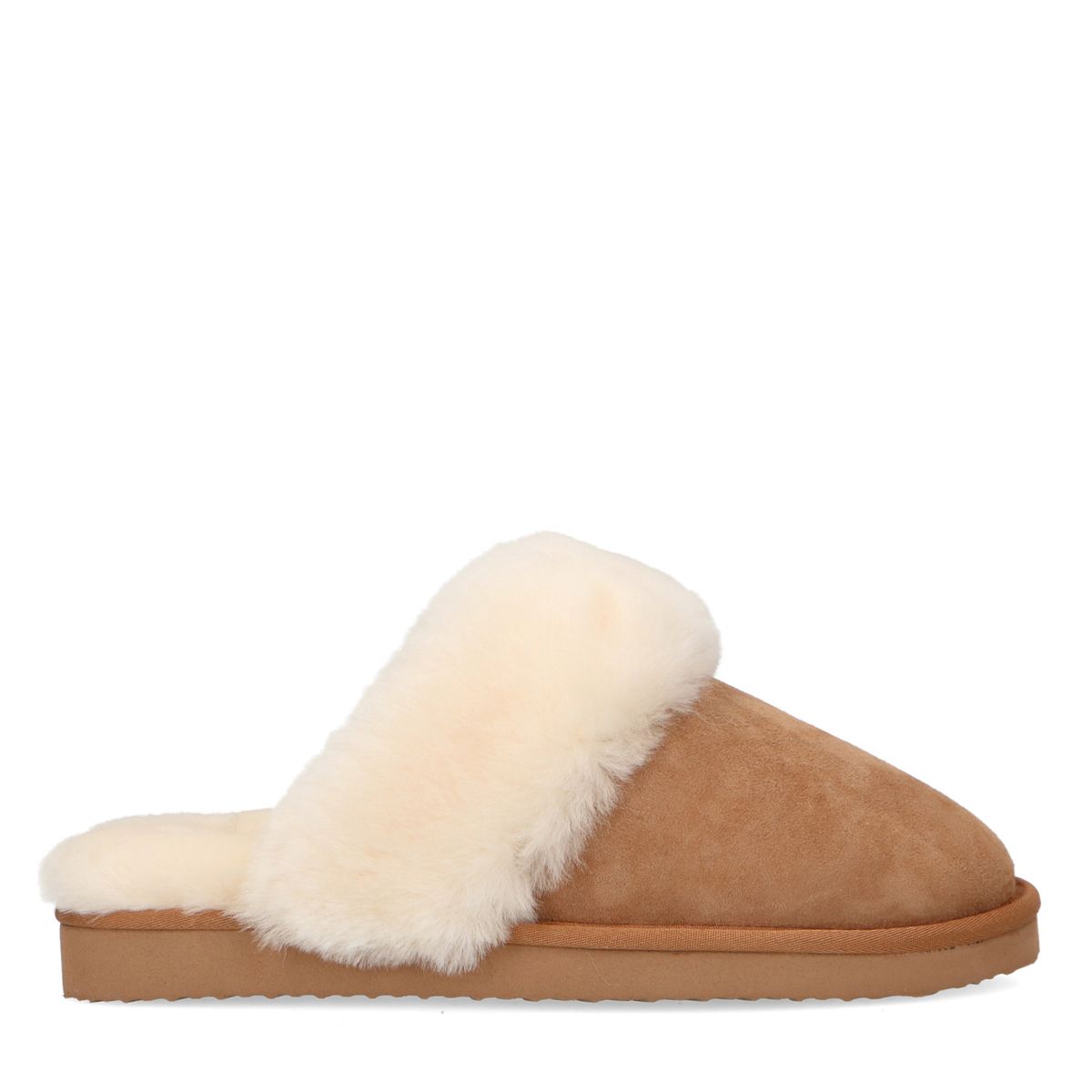 Cognac pantoffels met wollen voering