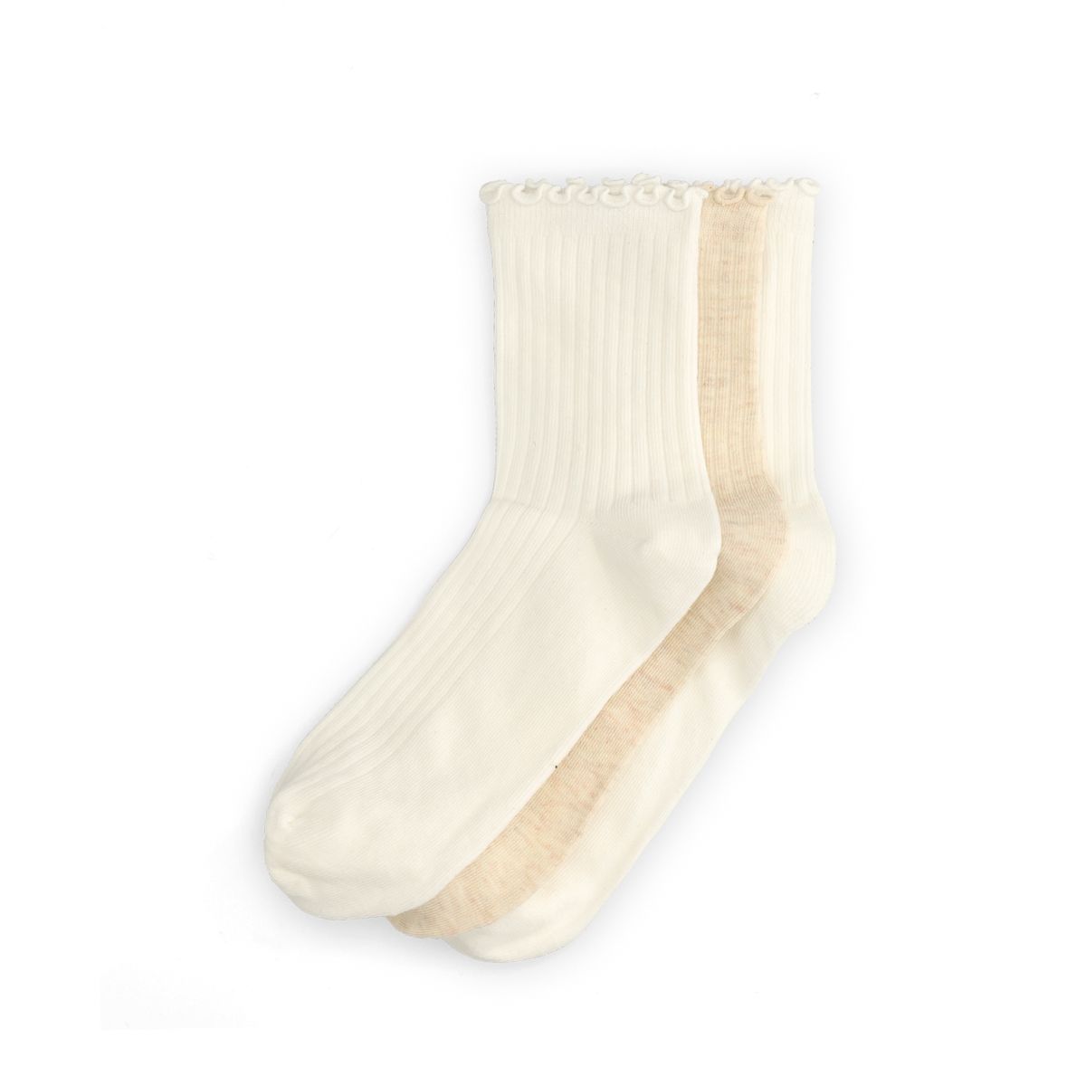 Beige 3-pack sokken met ribbel randje
