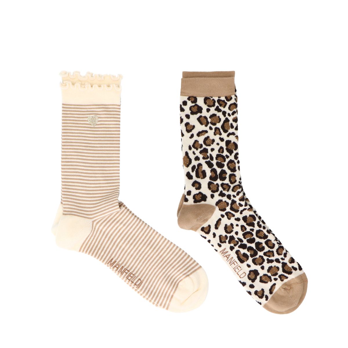 2-pack leopard en beige gestreepte sokken