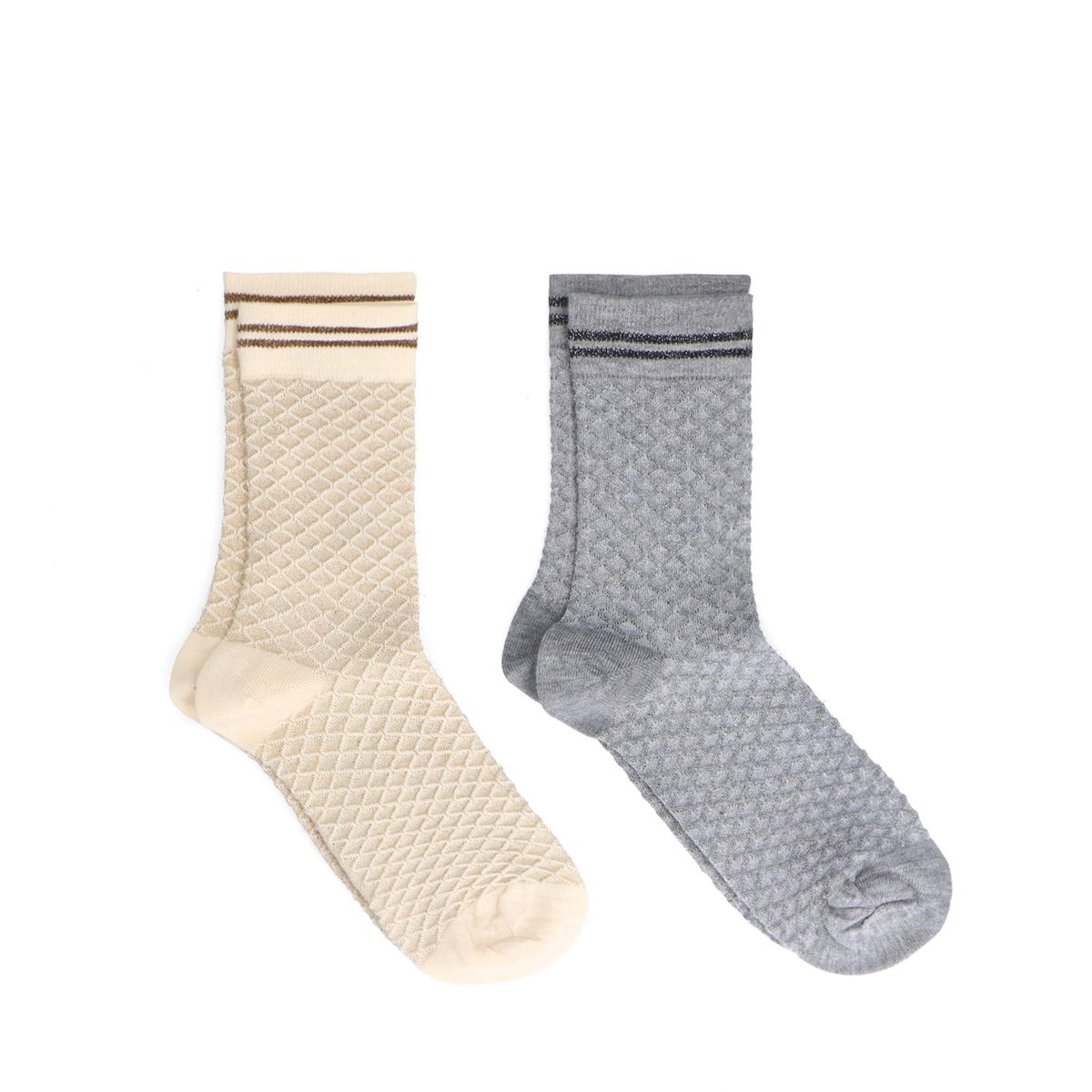 2-pack beige en grijze sokken