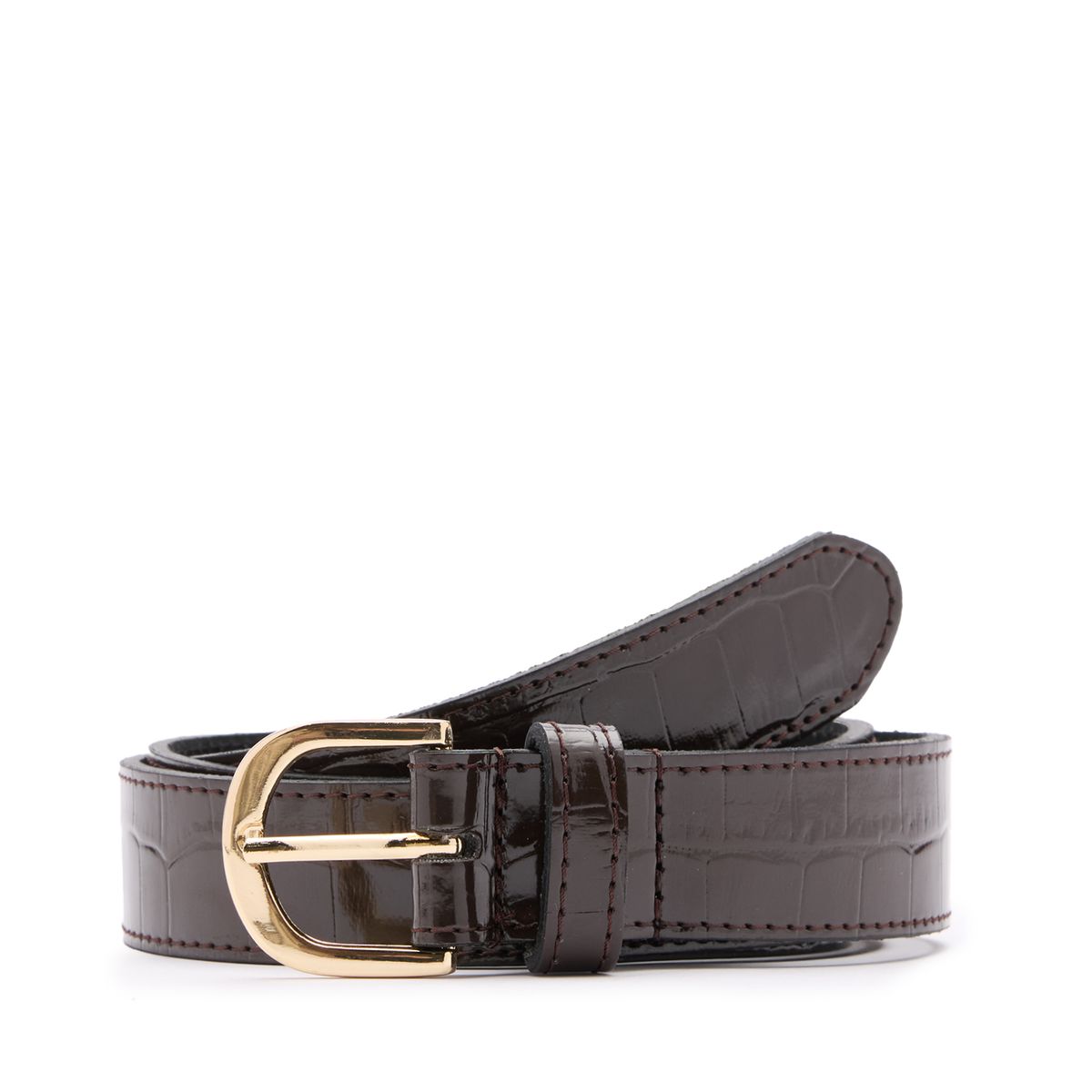 Donkerbruine leren croco riem