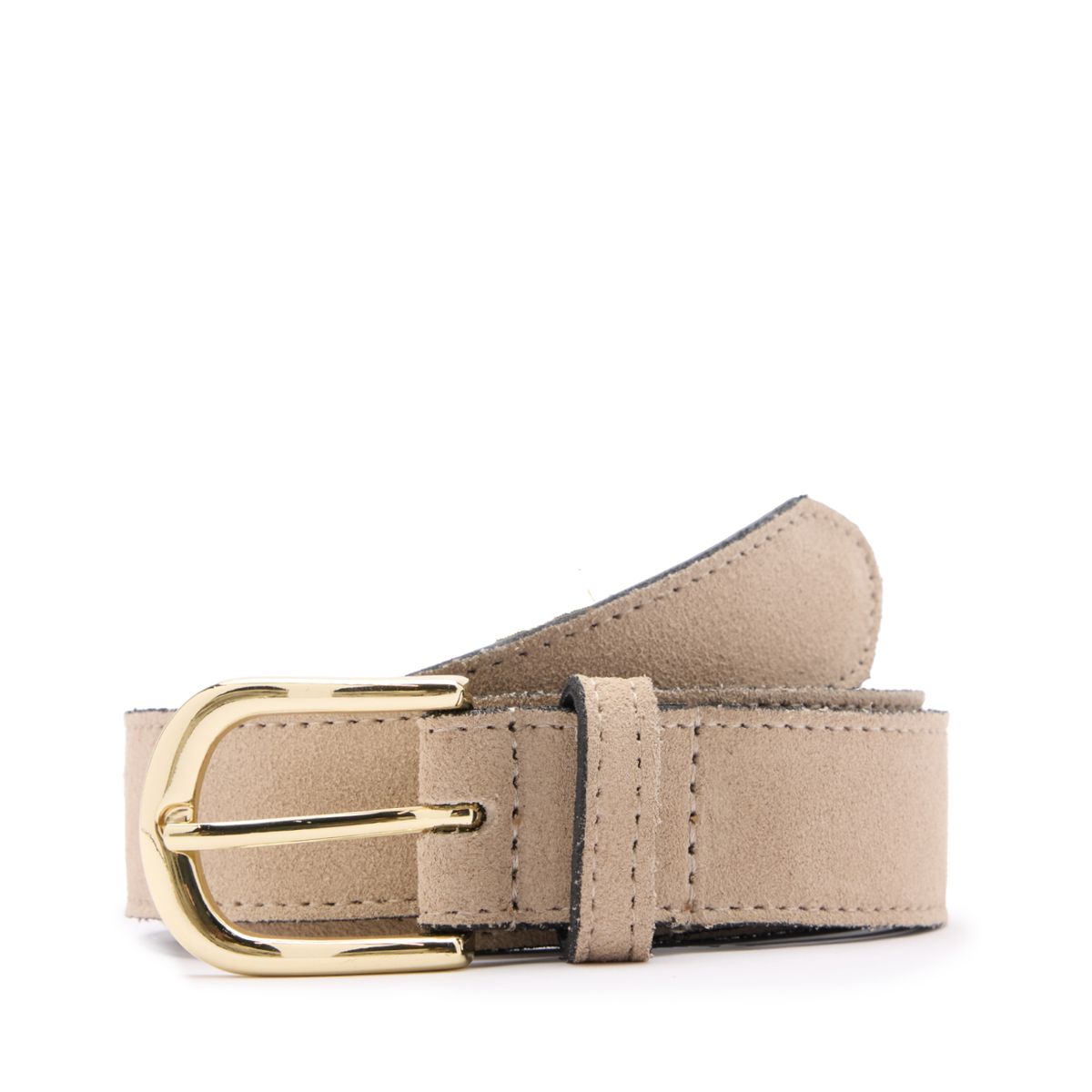 Manfield Beige Suède Riem Met Gouden Gespsluiting - Maat 085
