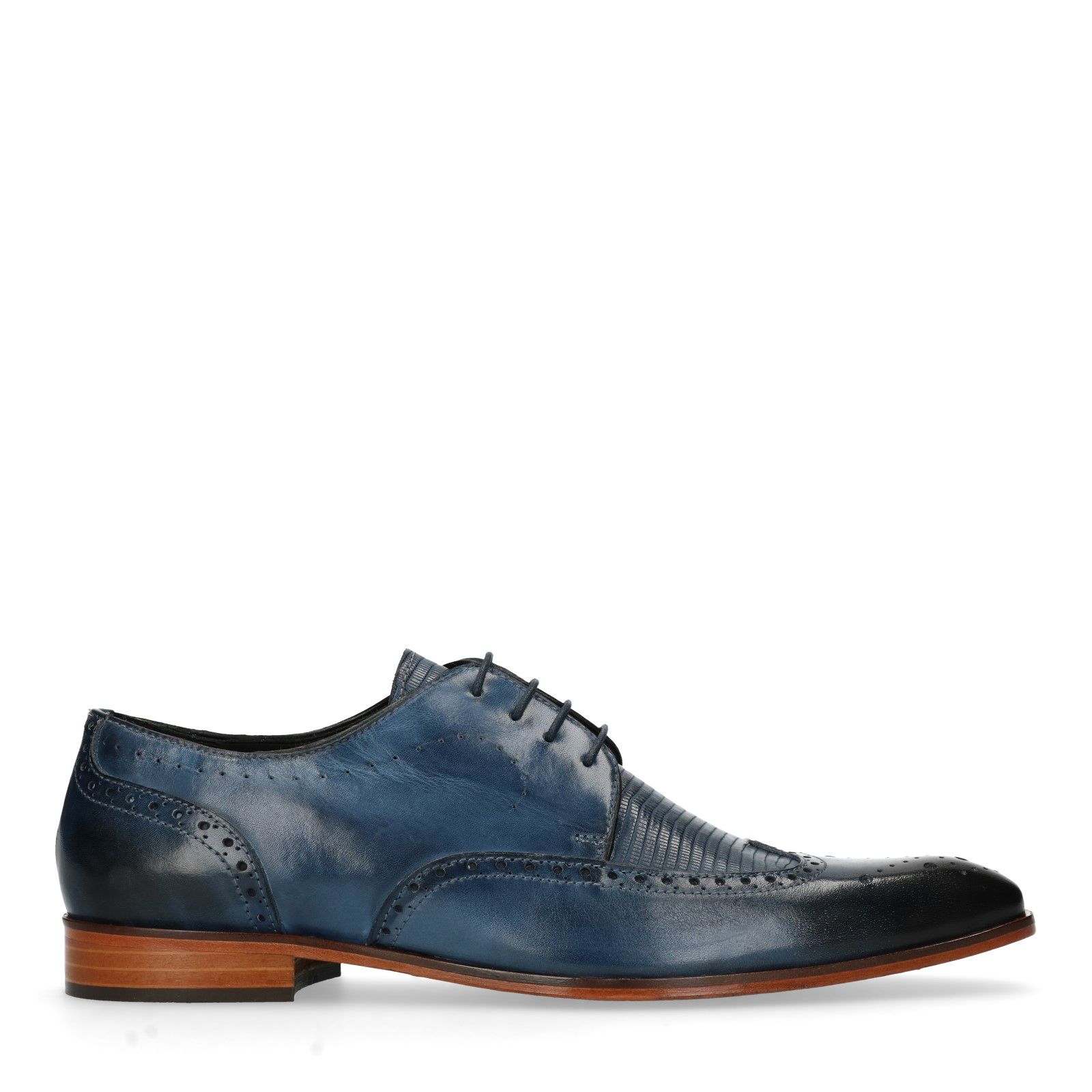 Blauwe leren veterschoenen met print - Herenschoenen - SACHA