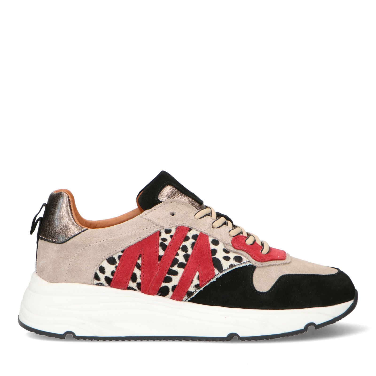 Zwarte sneakers met cheetahprint details - Dames | MANFIELD