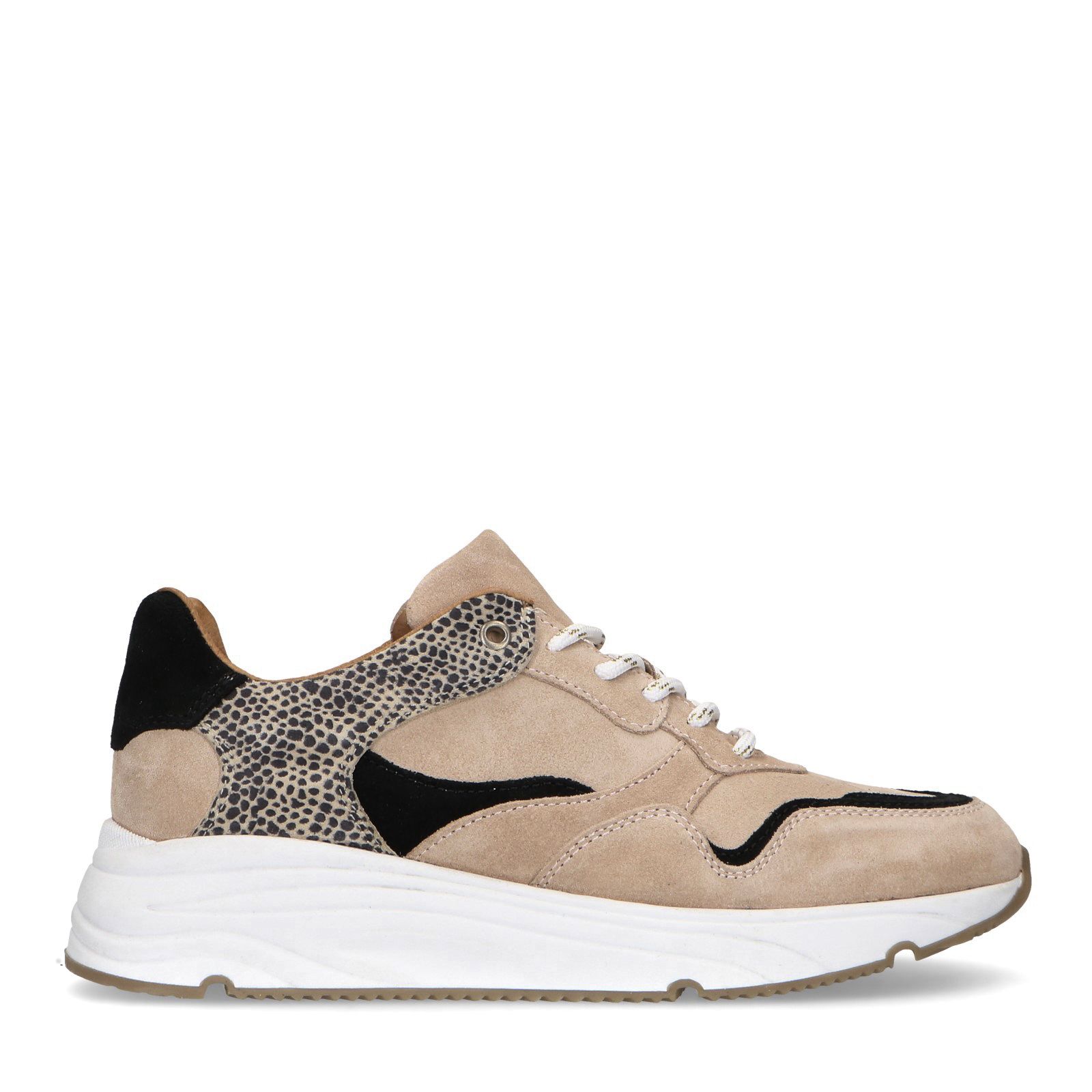 Camel suède sneakers met cheetahprint - Dames | MANFIELD