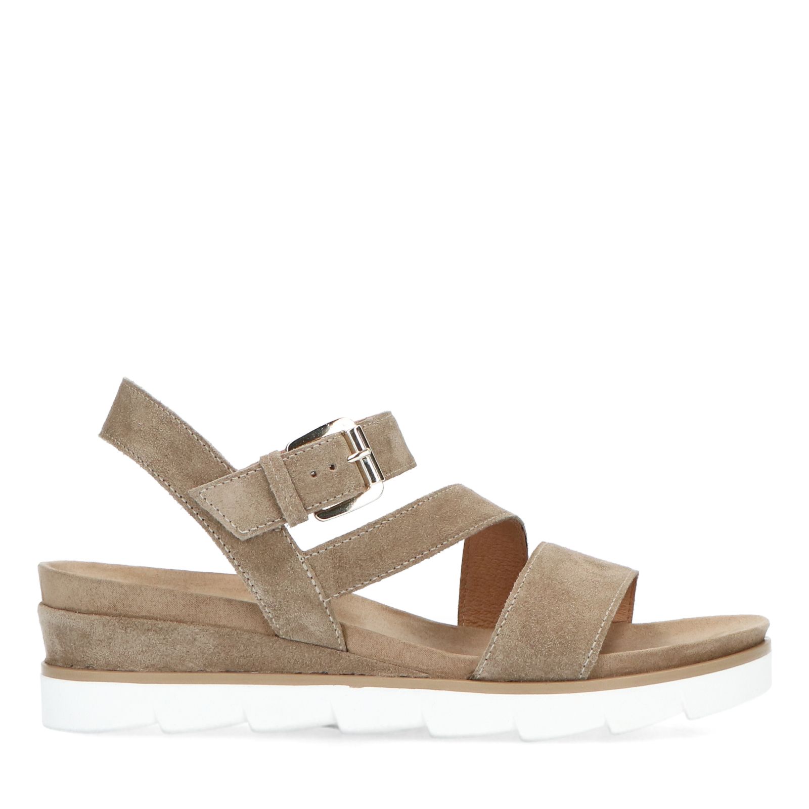 Taupe leren sleehak sandalen - Dames | MANFIELD